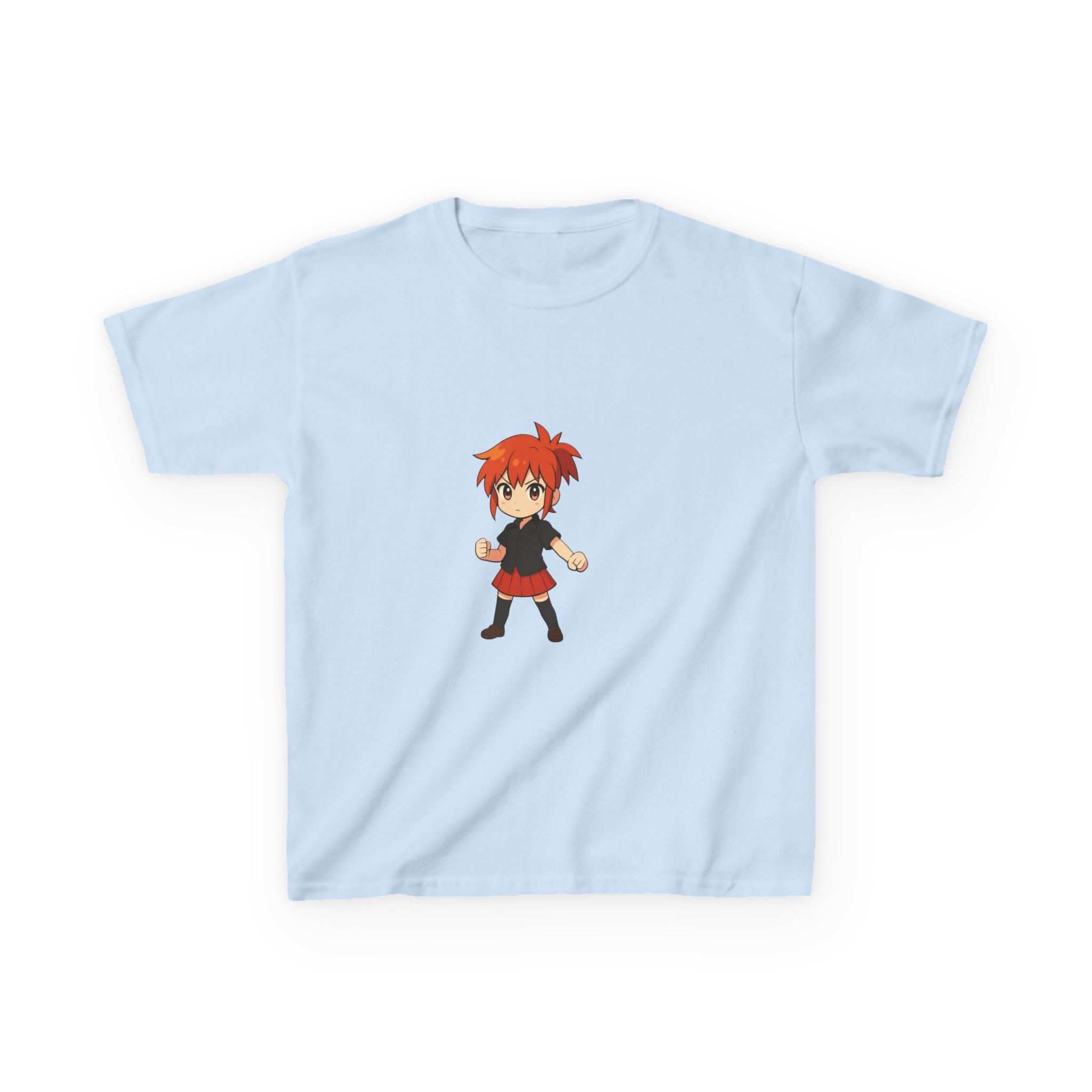 White 100% cotton kids t-shirt featuring an Anime Power Girl design from Printify