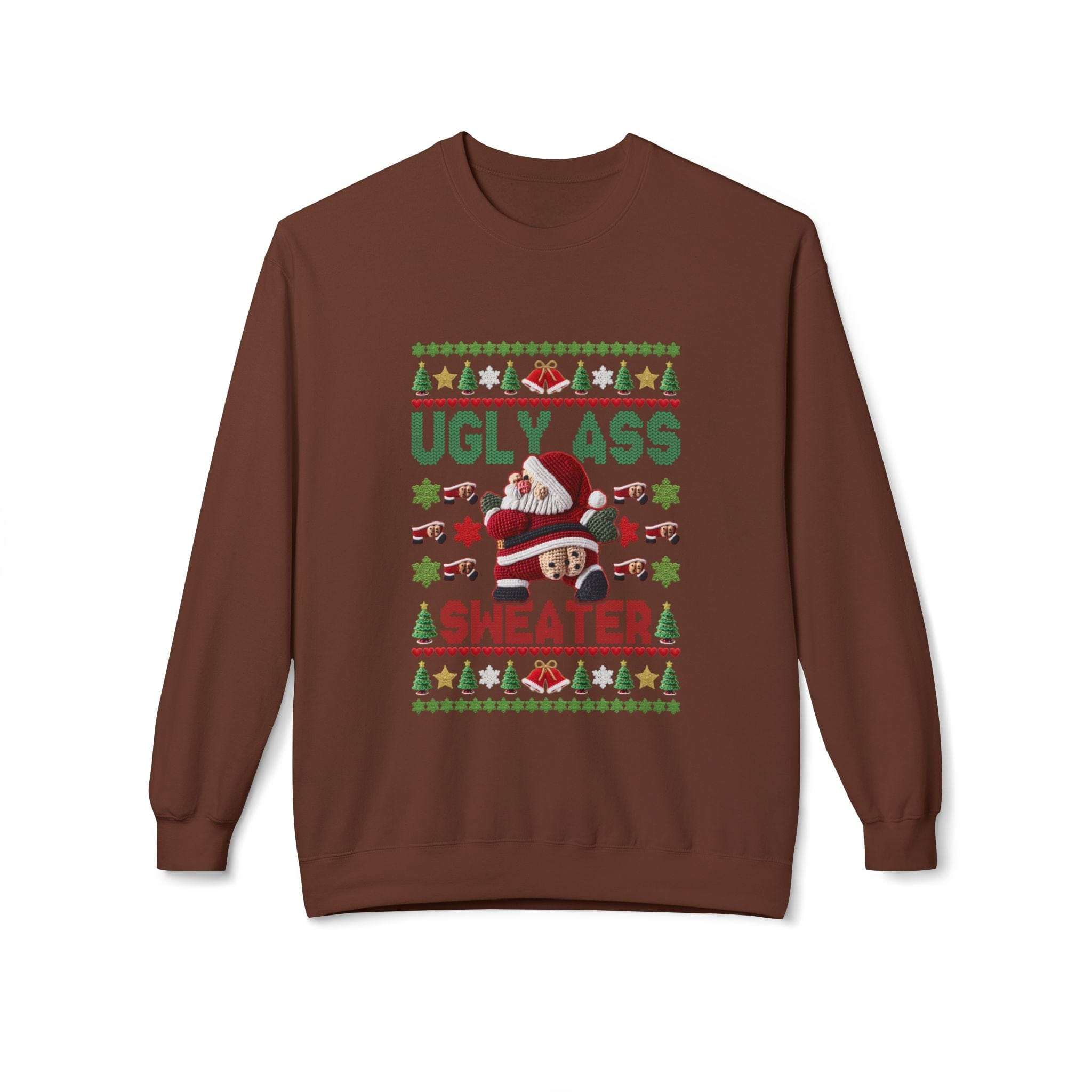 Charcoal Ugly Ass Christmas Sweatshirt by Printify, featuring a humorous design perfect for festive occasions.