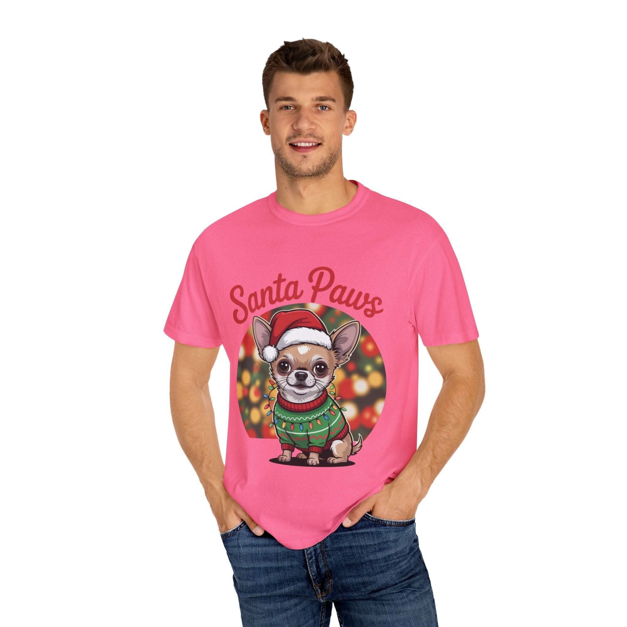 Bay Chihuahua Santa Paws T-Shirt from Printify, festive holiday pet apparel for dog lovers