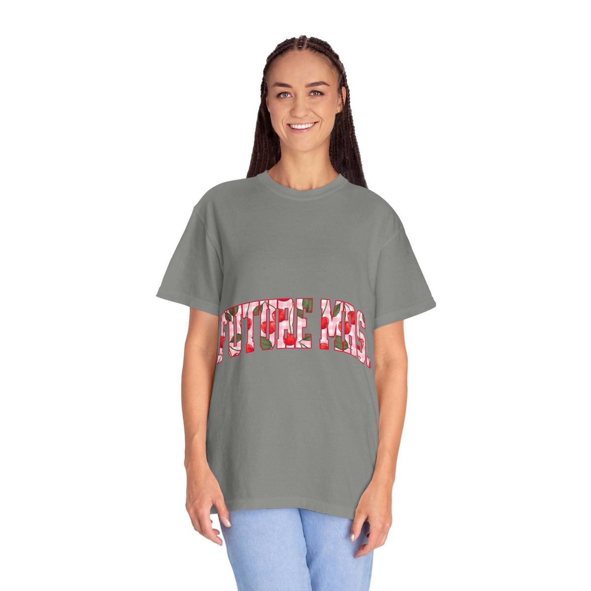 Future Mrs Cherry T-Shirt soft bridal tee with relaxed fit and muted colors