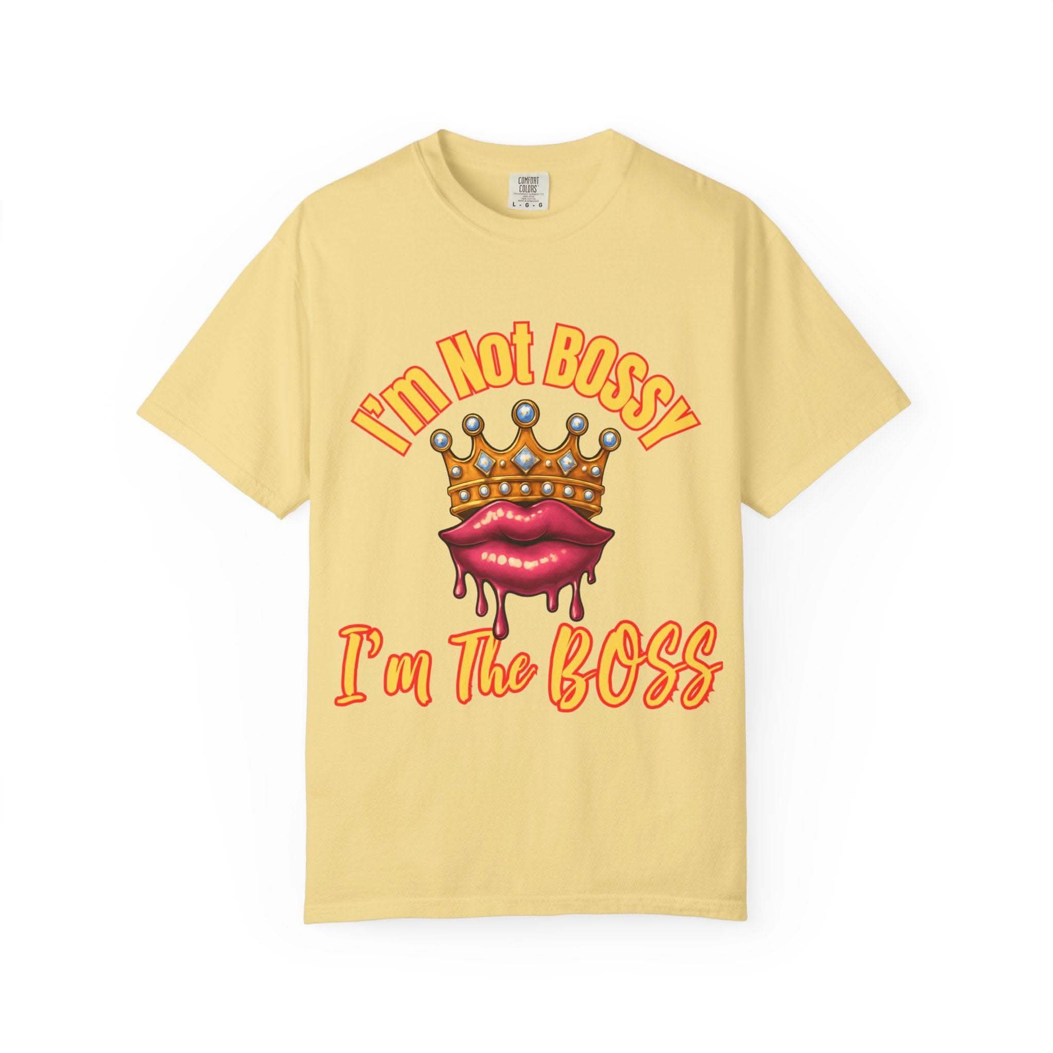 Black cotton t-shirt with crew neck, featuring 'Boss' graphic, unisex design by Printify.