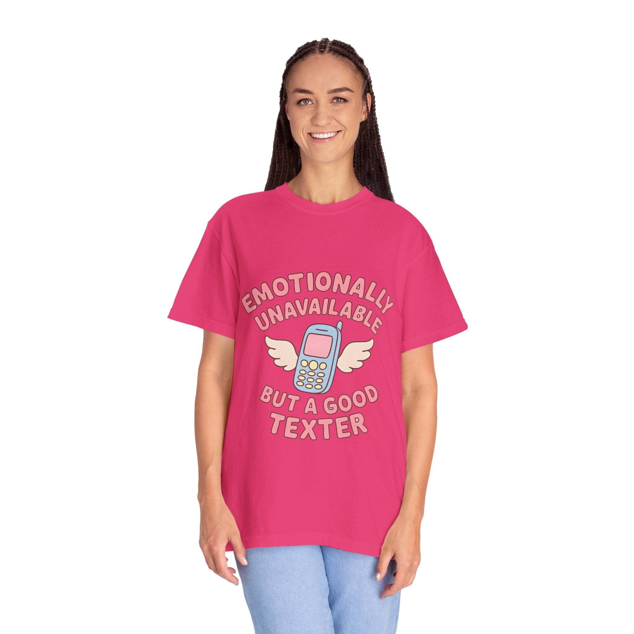 Emotionally Unavailable But A Good Texter T-shirt, Funny Graphic Tee, Introvert Shirt, Sarcasm Tee, Sarcastic Statement Top