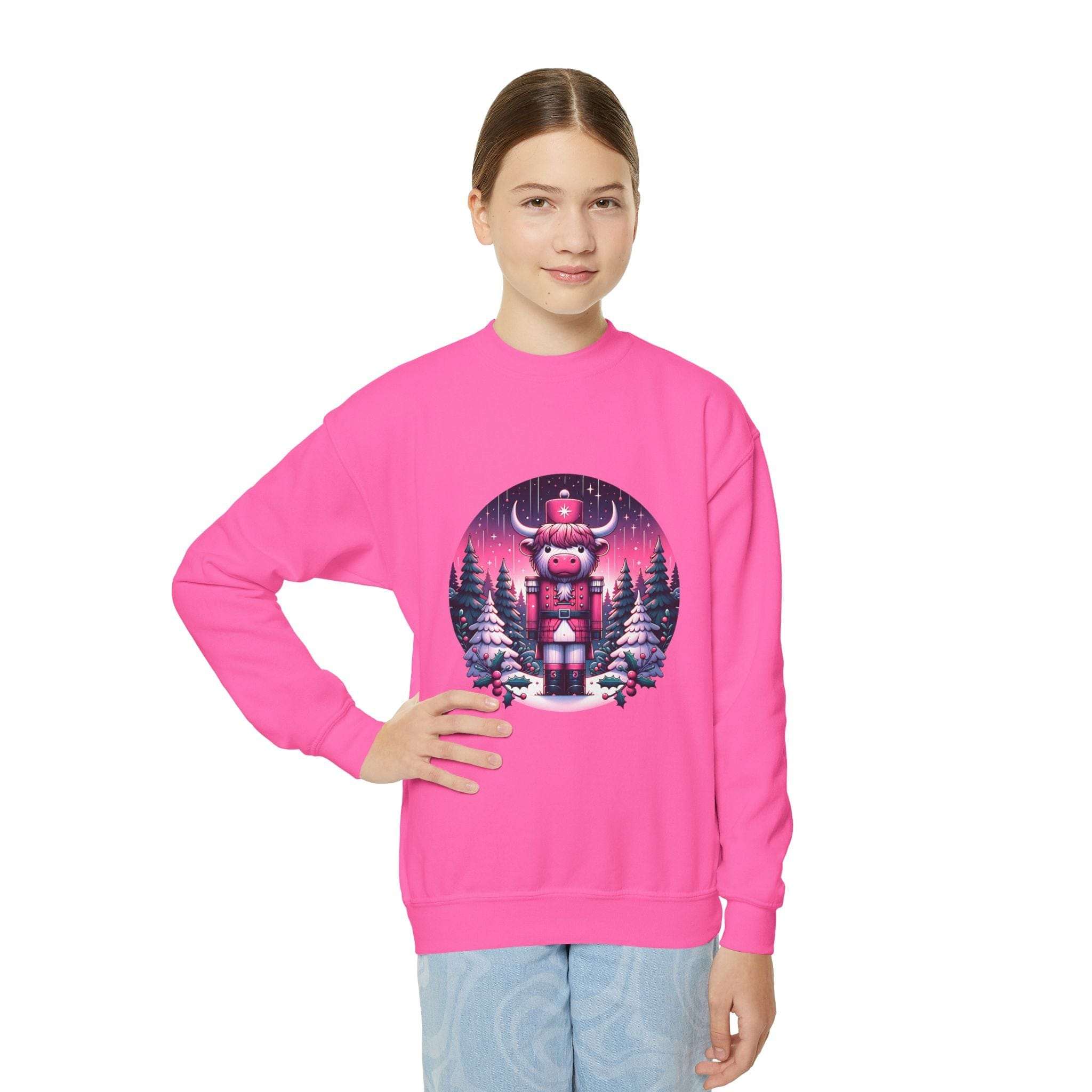 Youth Crewneck Sweatshirt - Highland Cow Nutcracker Design
