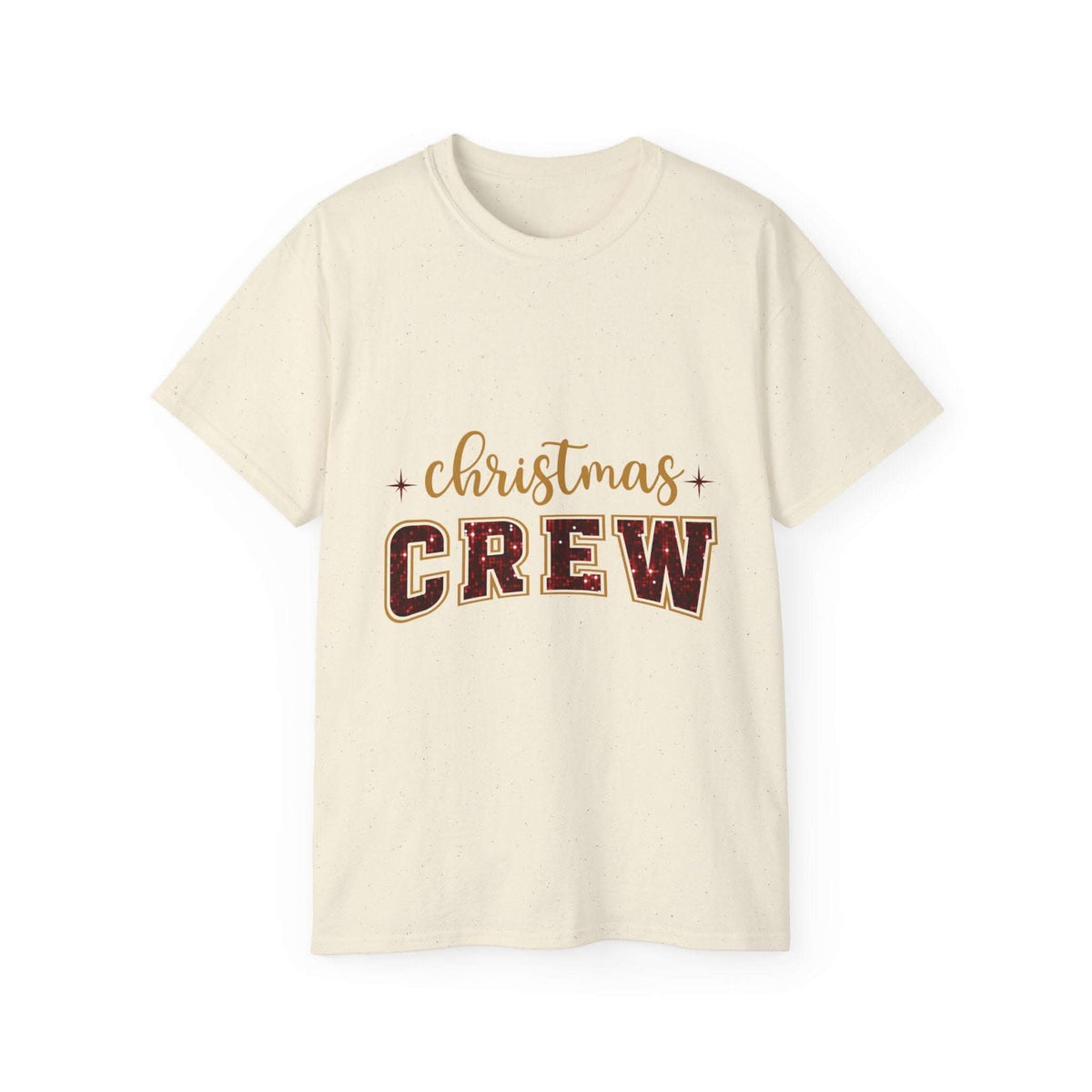 Antique Cherry Red Christmas Crew Faux Glitter Tee with festive design