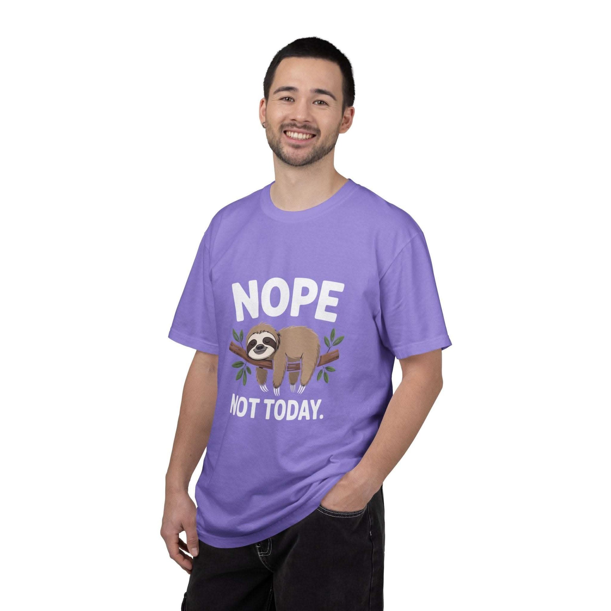 Nope Not Today Sloth t-shirt with relaxed design and muted tones for cozy comfort