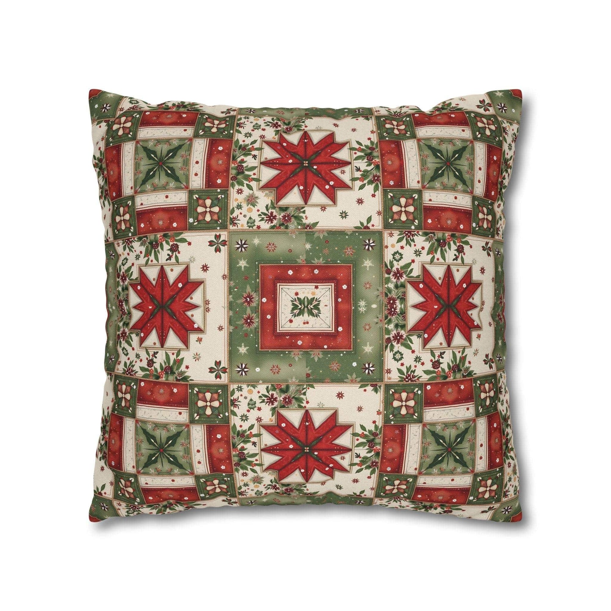 Patchwork Christmas Star pillowcase with warm tones and geometric quilt design for holiday decor