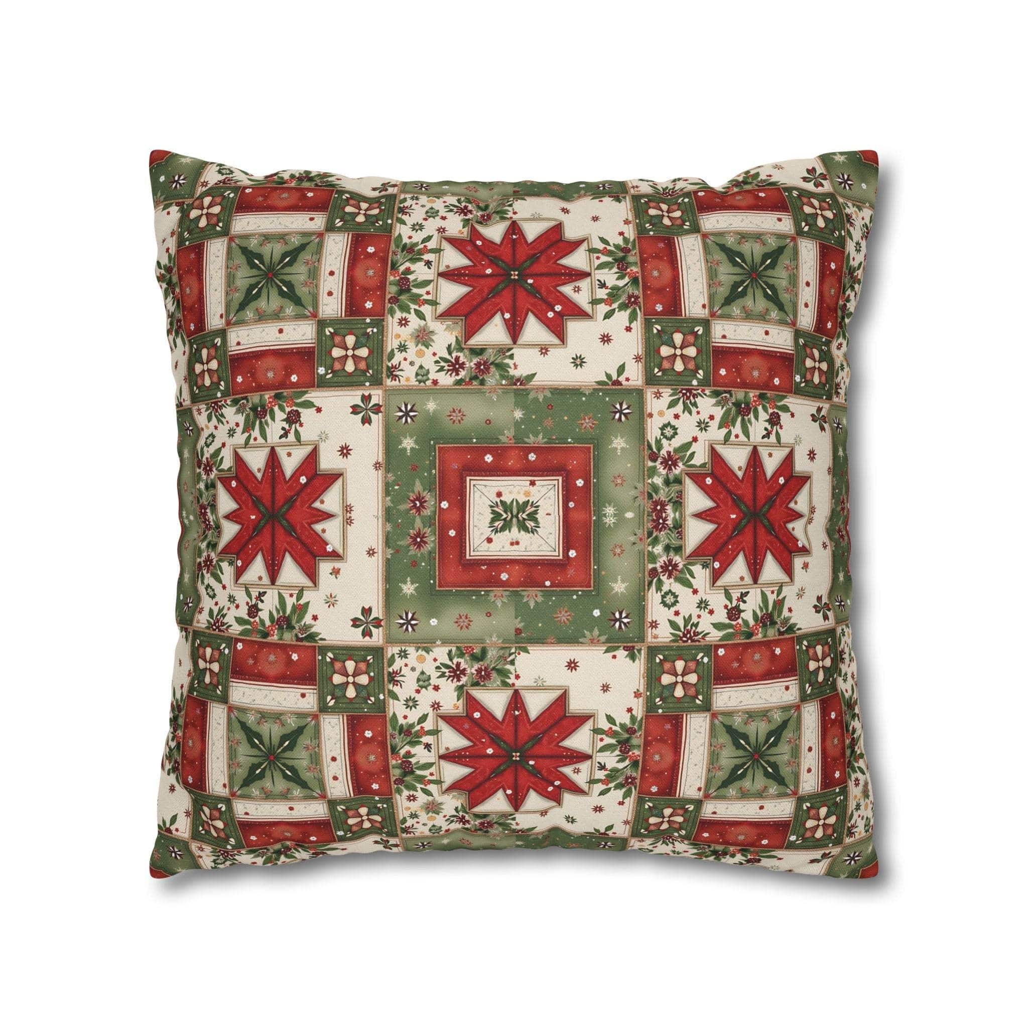 Patchwork Christmas Star pillowcase with warm tones and geometric quilt design for holiday decor