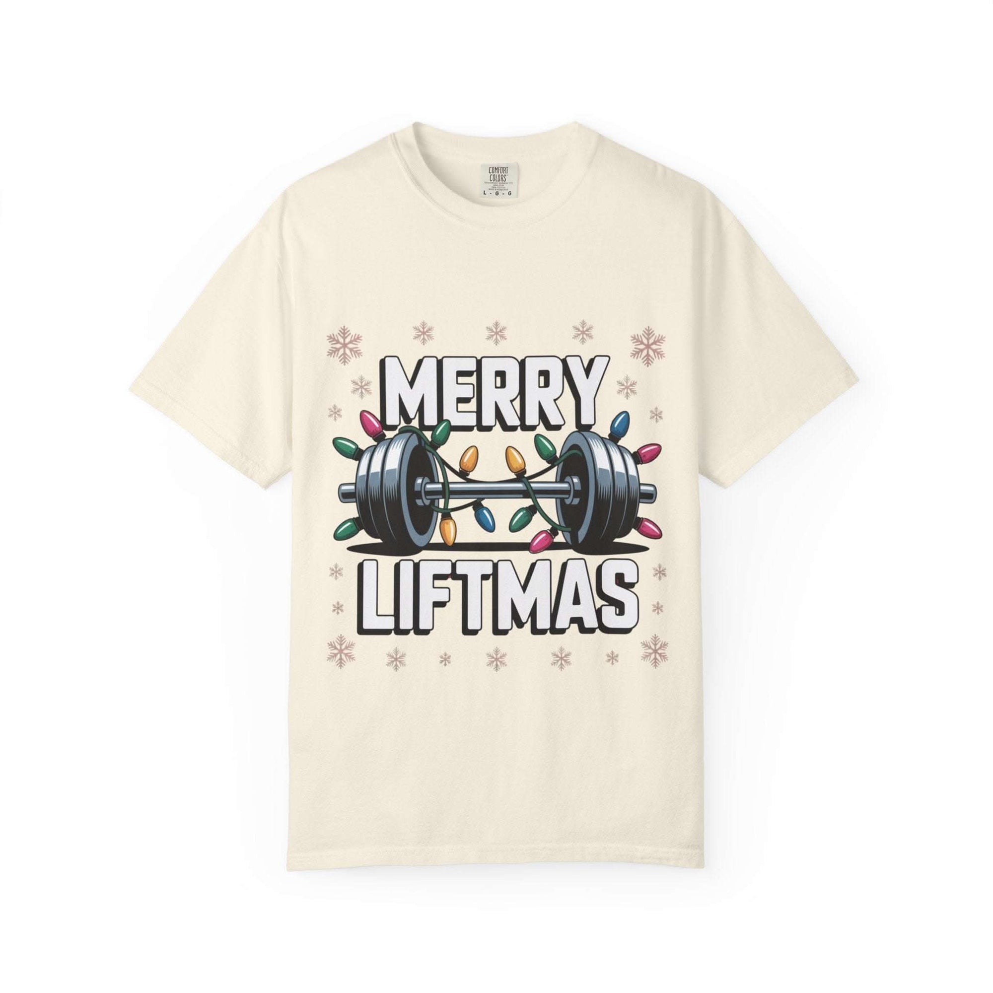 Black Christmas Workout T-shirt with 'Merry Liftmas' design by Printify, perfect for gym lovers.