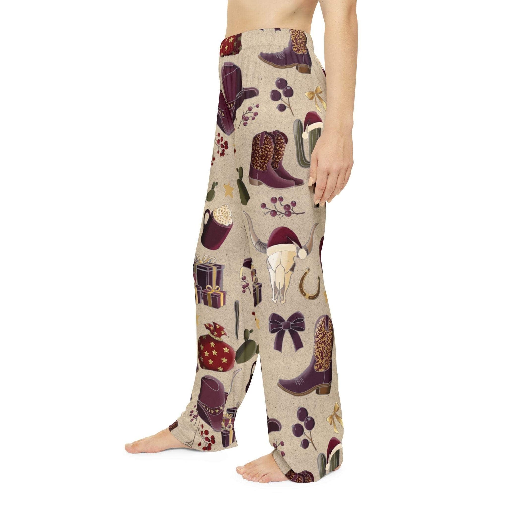 Women's brushed polyester Cowgirl Christmas Pajama Pants with festive western print and elastic waistband for cozy holiday lounging
