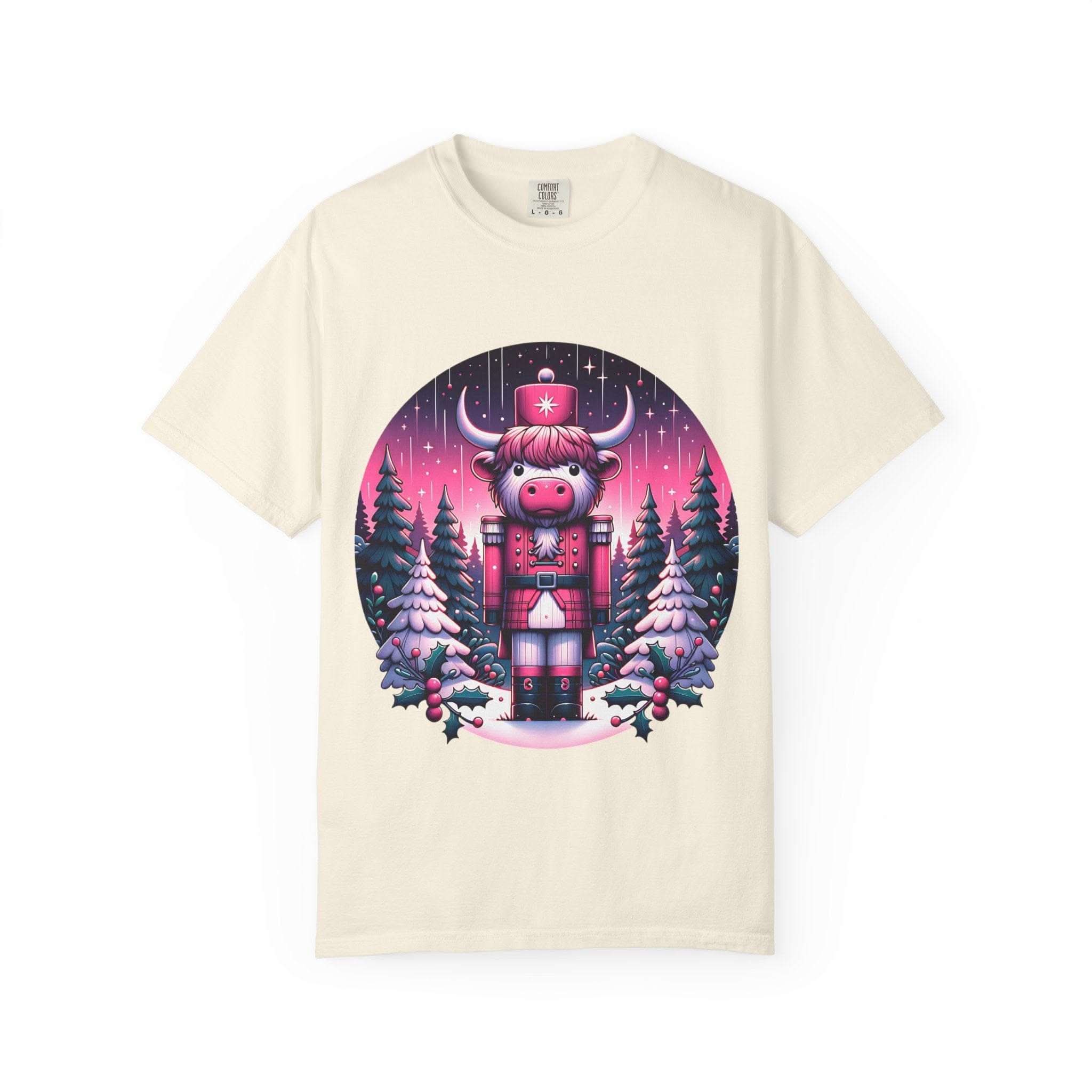 Black cow nutcracker t-shirt by Printify, casual style for animal lovers, perfect cozy gift for Christmas.