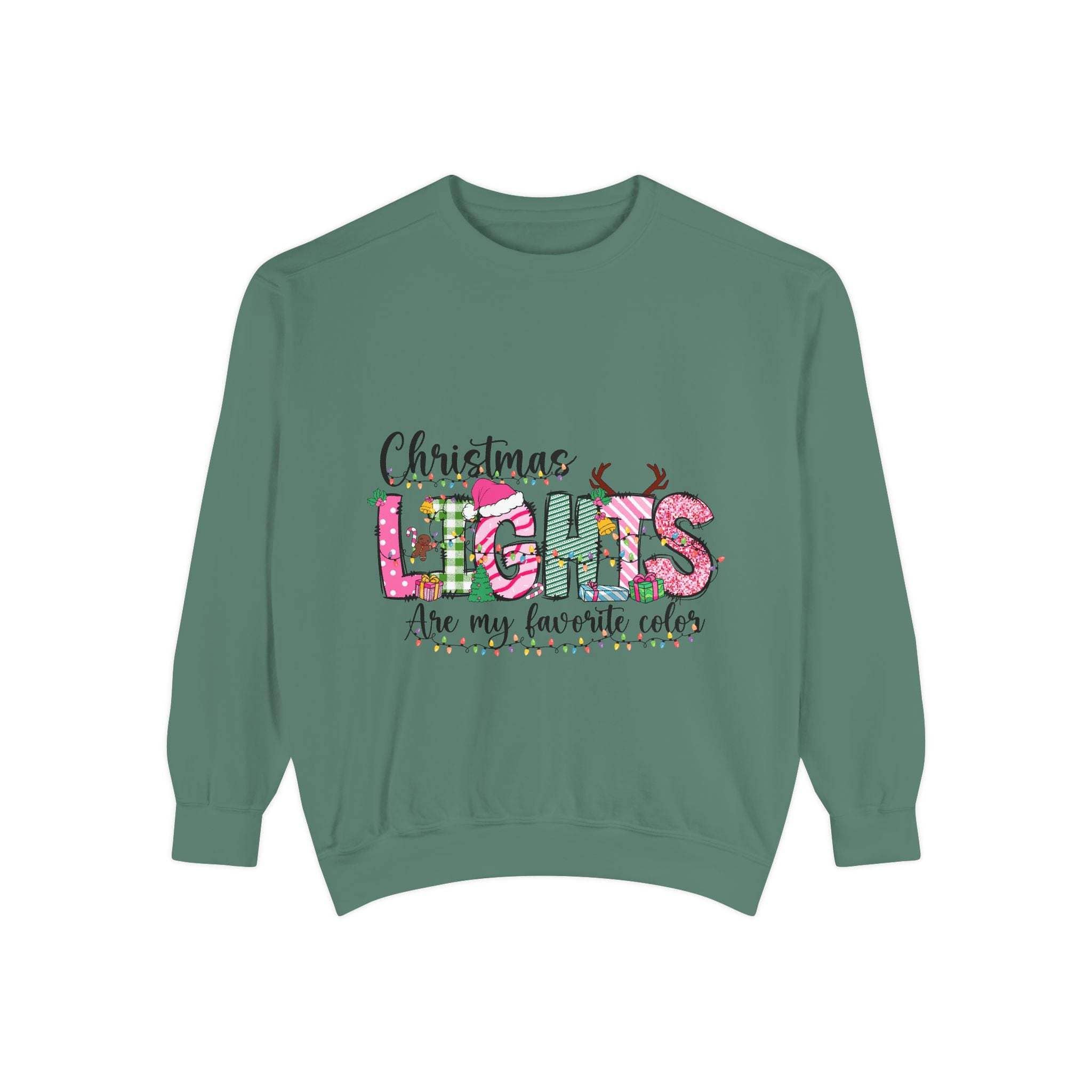 Christmas Lights Garment-Dyed Sweatshirt - Festive Holiday Wear