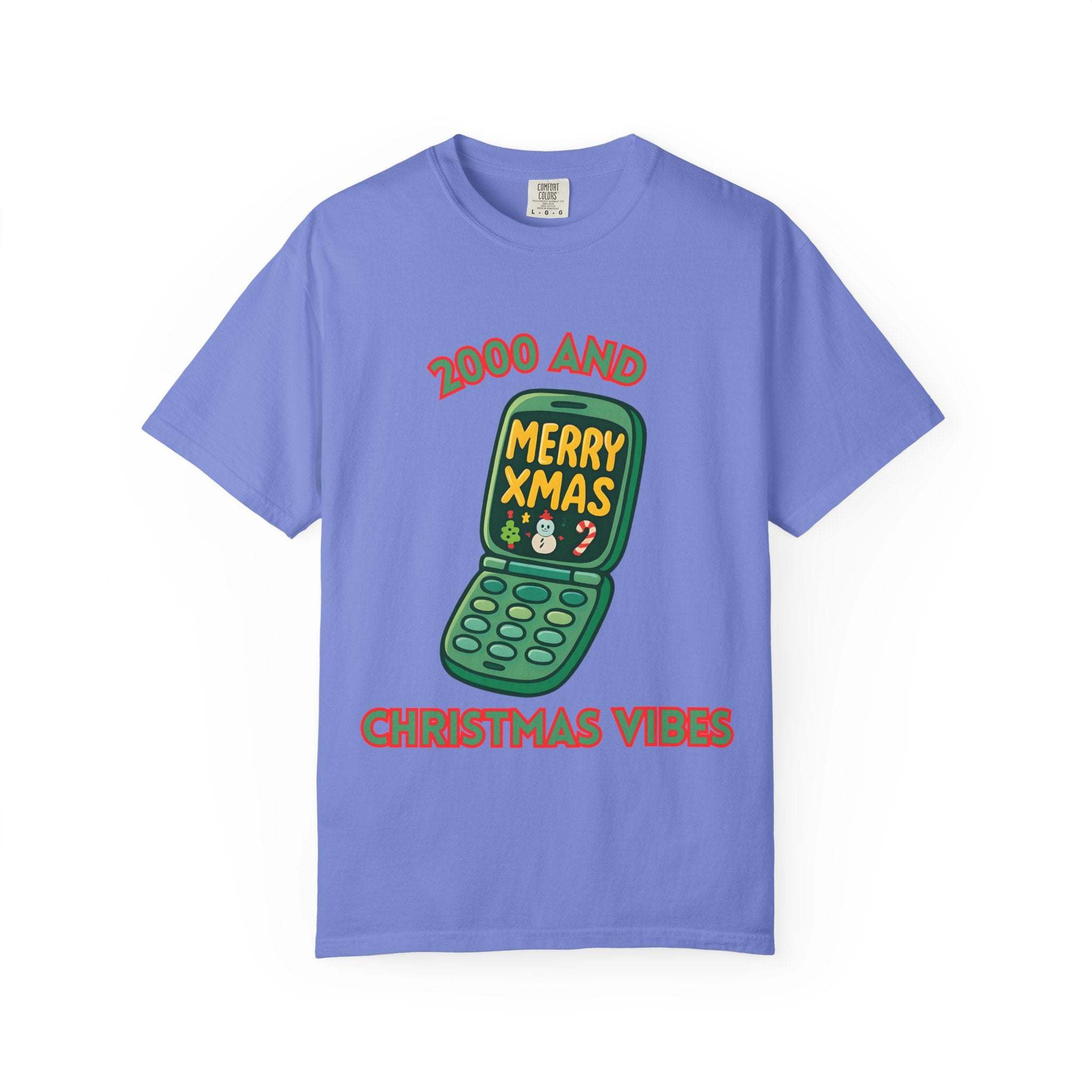 Retro 2000 Christmas T-shirt in black, featuring festive design and casual fit, by Printify.