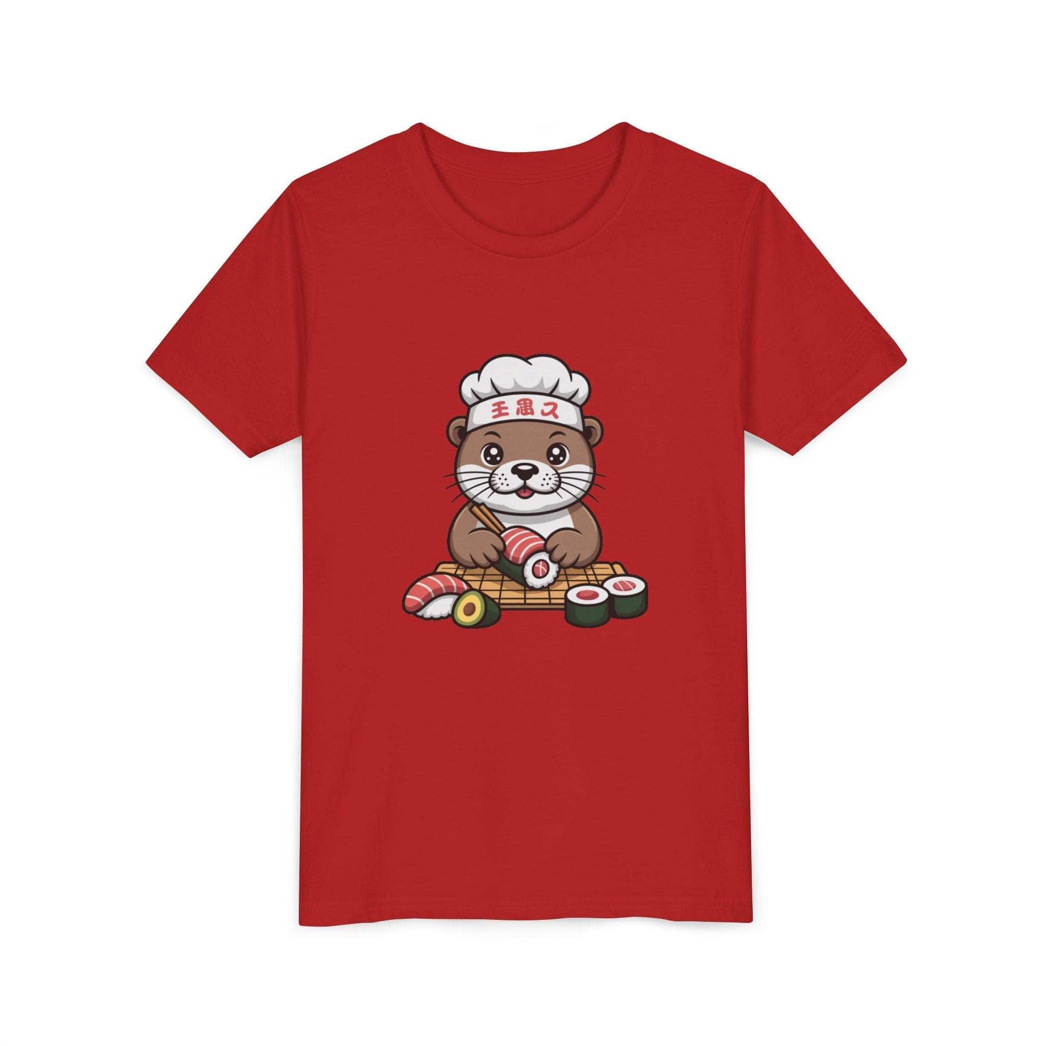 Kids' tee featuring a cute otter sushi chef illustration, soft breathable cotton design
