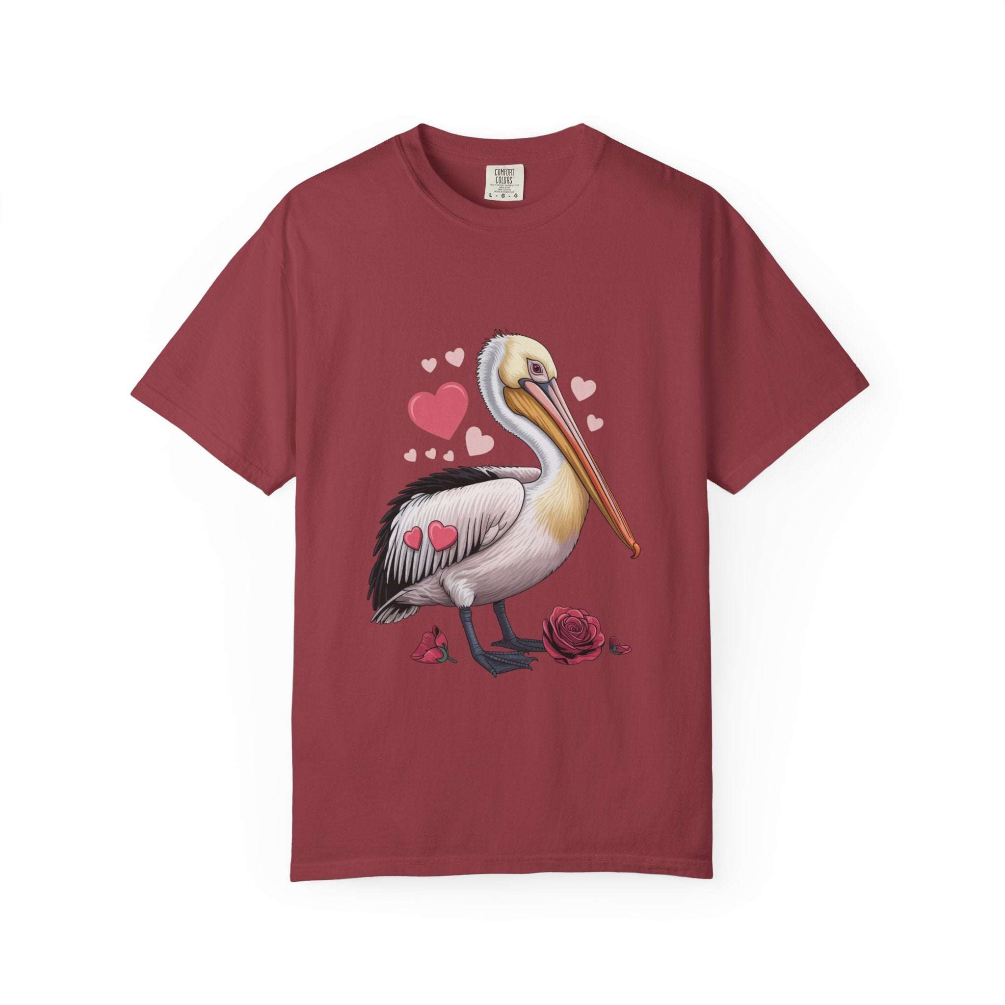 Valentine Pelican Hearts T-Shirt with playful pelican and heart design on soft cotton