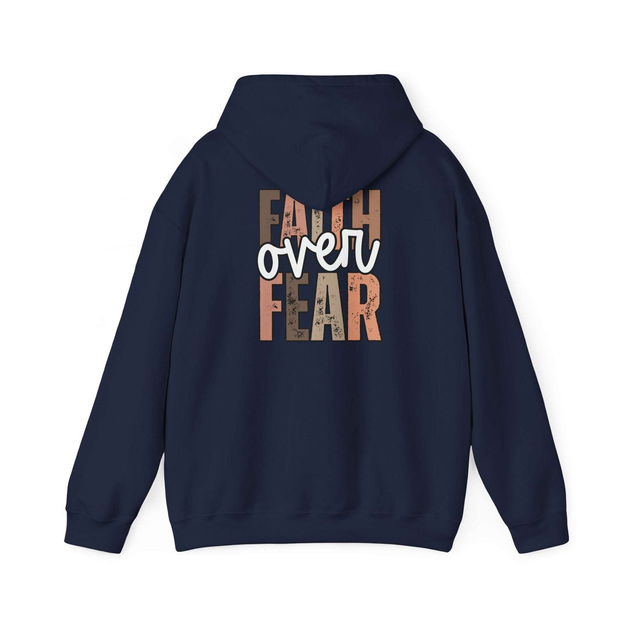 Faith Over Fear Hoodie with Walk by Faith inspirational design and cozy kangaroo pocket
