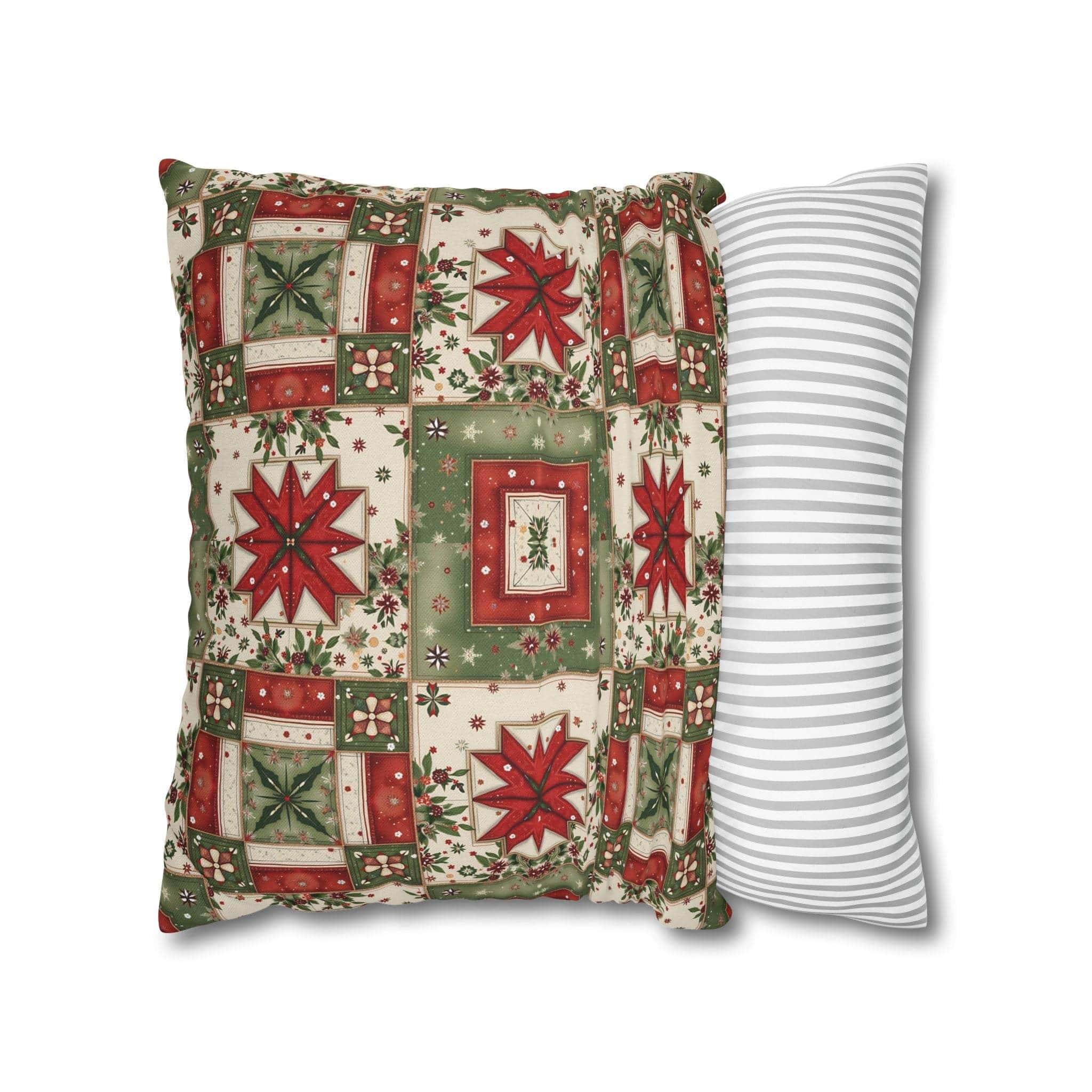 Patchwork Christmas Star pillowcase with cozy quilt-inspired design and warm holiday colors