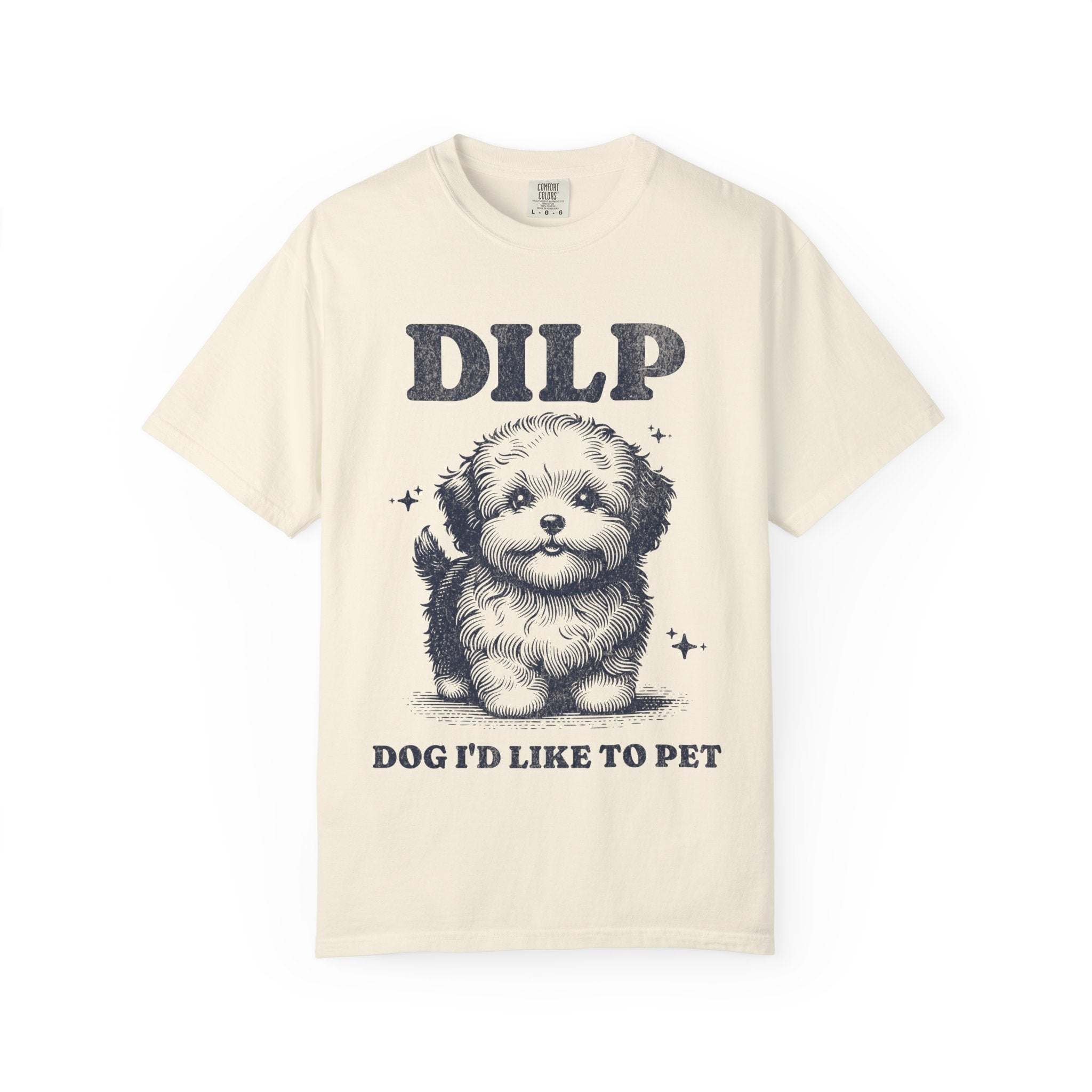 Blossom garment-dyed t-shirt featuring 'DILP Dog Id Like To Pet' design by Printify in casual fit