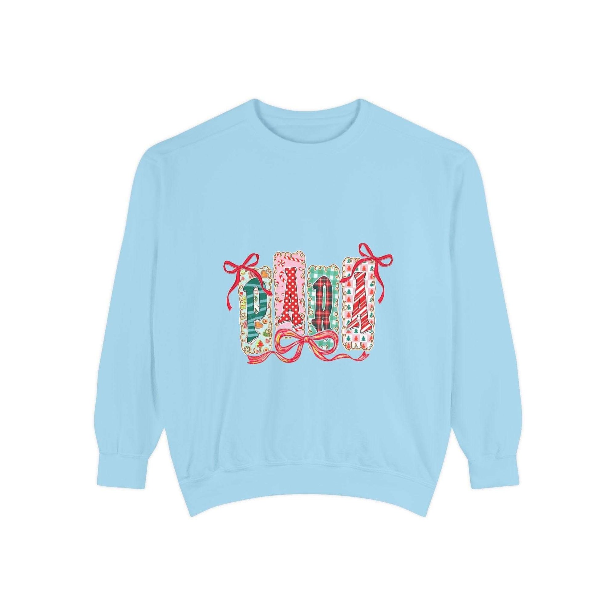 Cozy preppy Christmas sweatshirt in butter color, featuring festive design, by Printify, ideal holiday gift for educators.