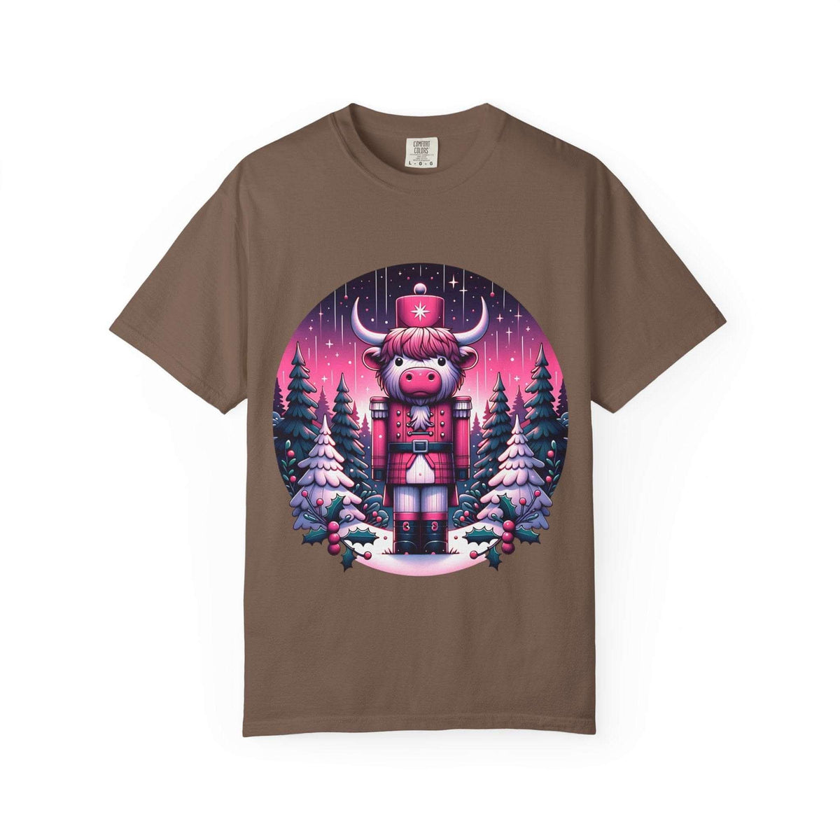 Black Cow Nutcracker T-shirt from Printify, featuring a fun animal print, perfect for cozy farmhouse style.