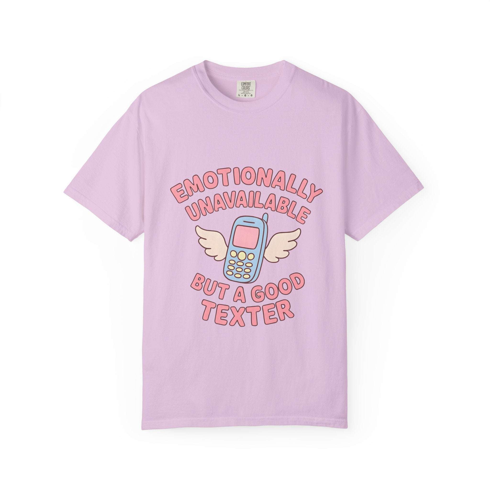 Emotionally Unavailable But A Good Texter T-shirt, Funny Graphic Tee, Introvert Shirt, Sarcasm Tee, Sarcastic Statement Top