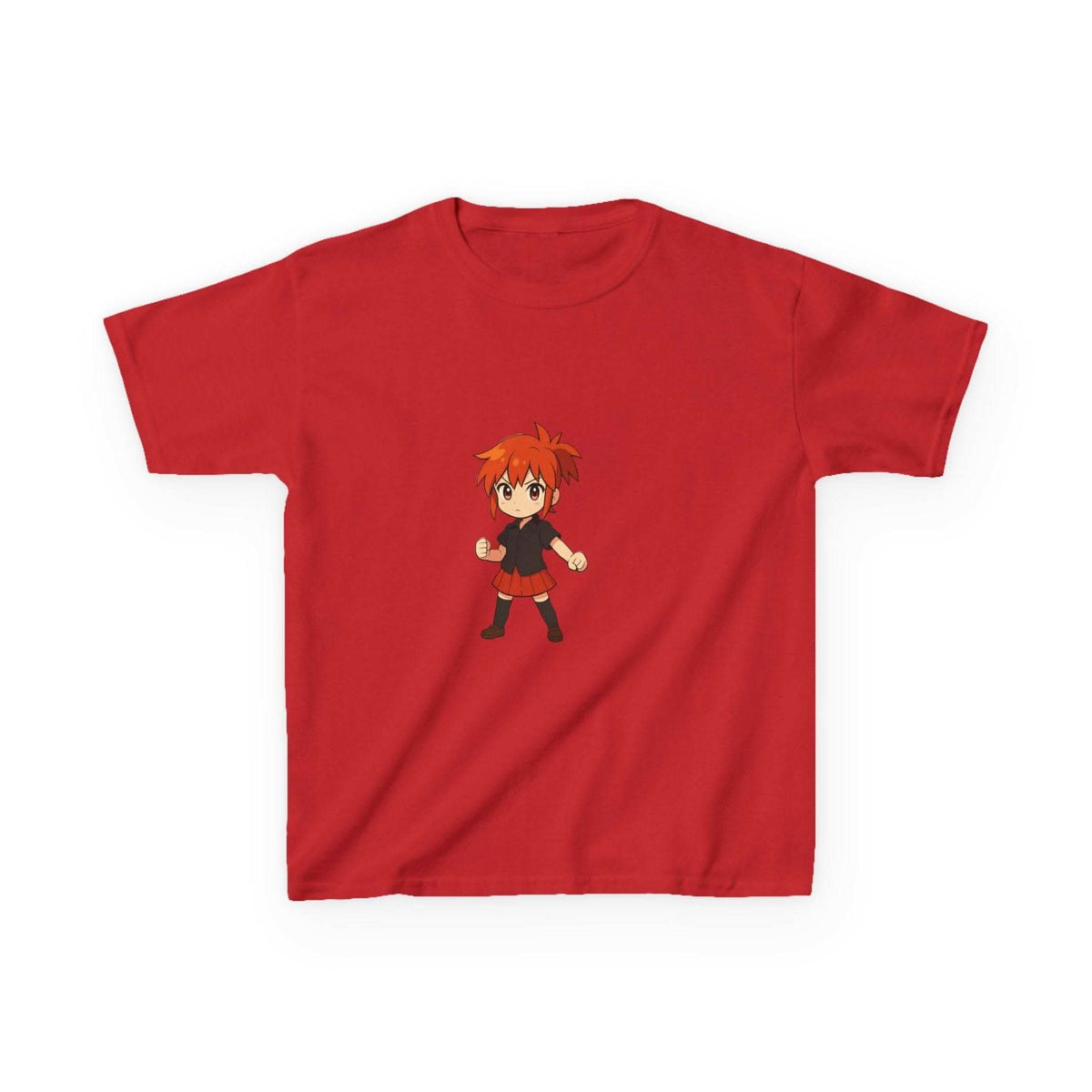 White cotton kids t-shirt featuring an anime power girl graphic, available in sizes XS, S, M by Printify