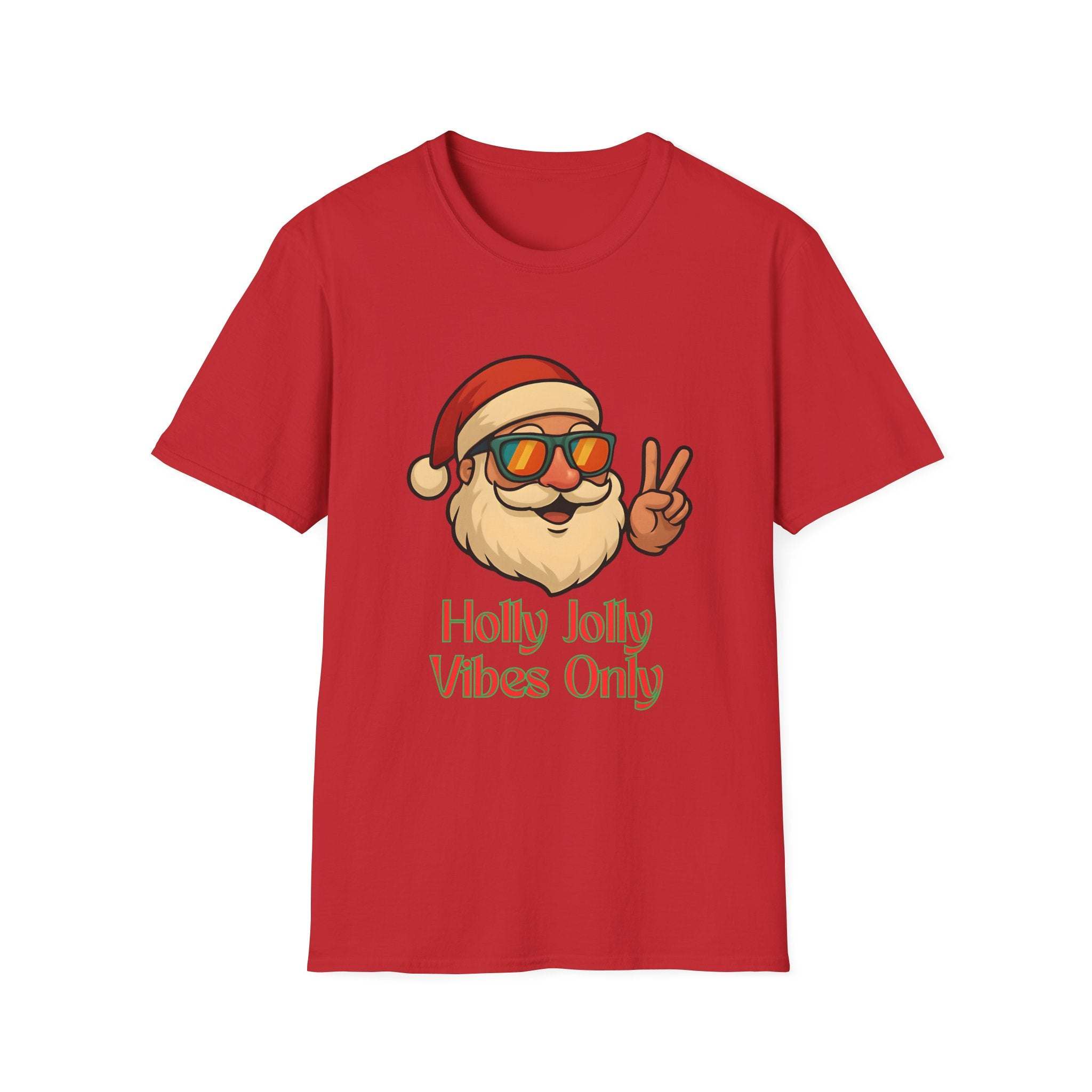 Light blue Christmas t-shirt with 'Holly Jolly Vibes Only' design by Printify