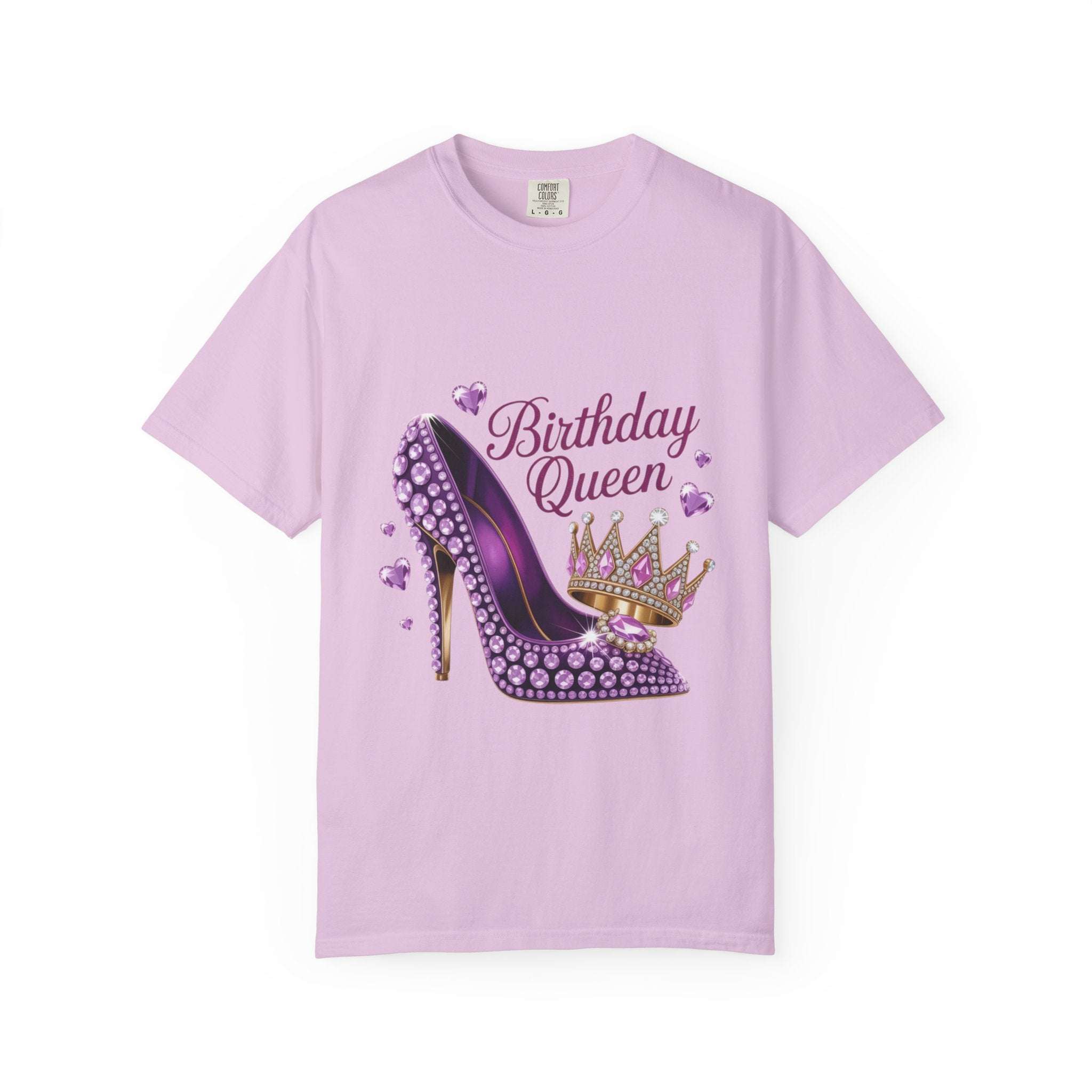 Birthday Queen black cotton high heel t-shirt, stylish gift for birthday celebrations