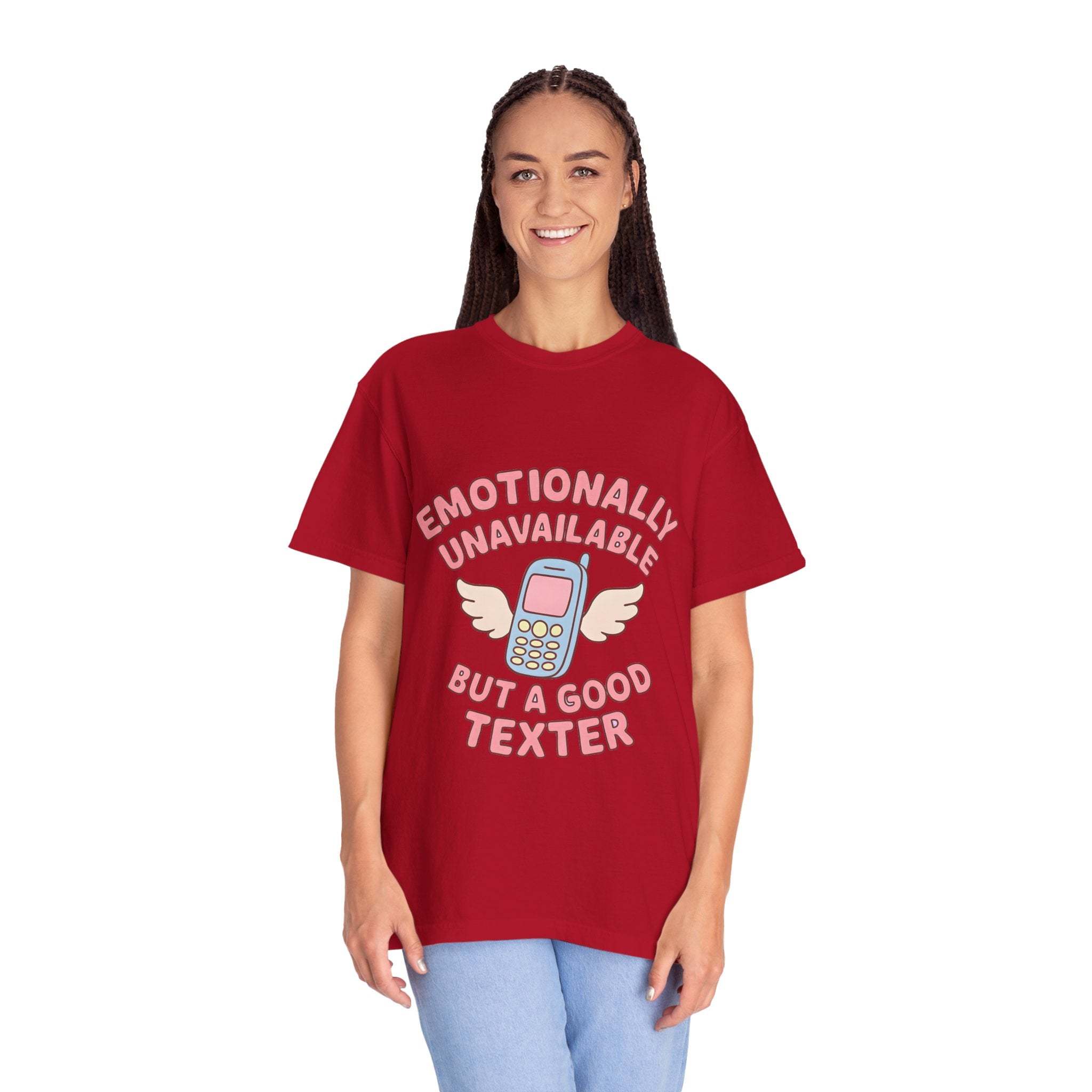 Emotionally Unavailable But A Good Texter T-shirt, Funny Graphic Tee, Introvert Shirt, Sarcasm Tee, Sarcastic Statement Top