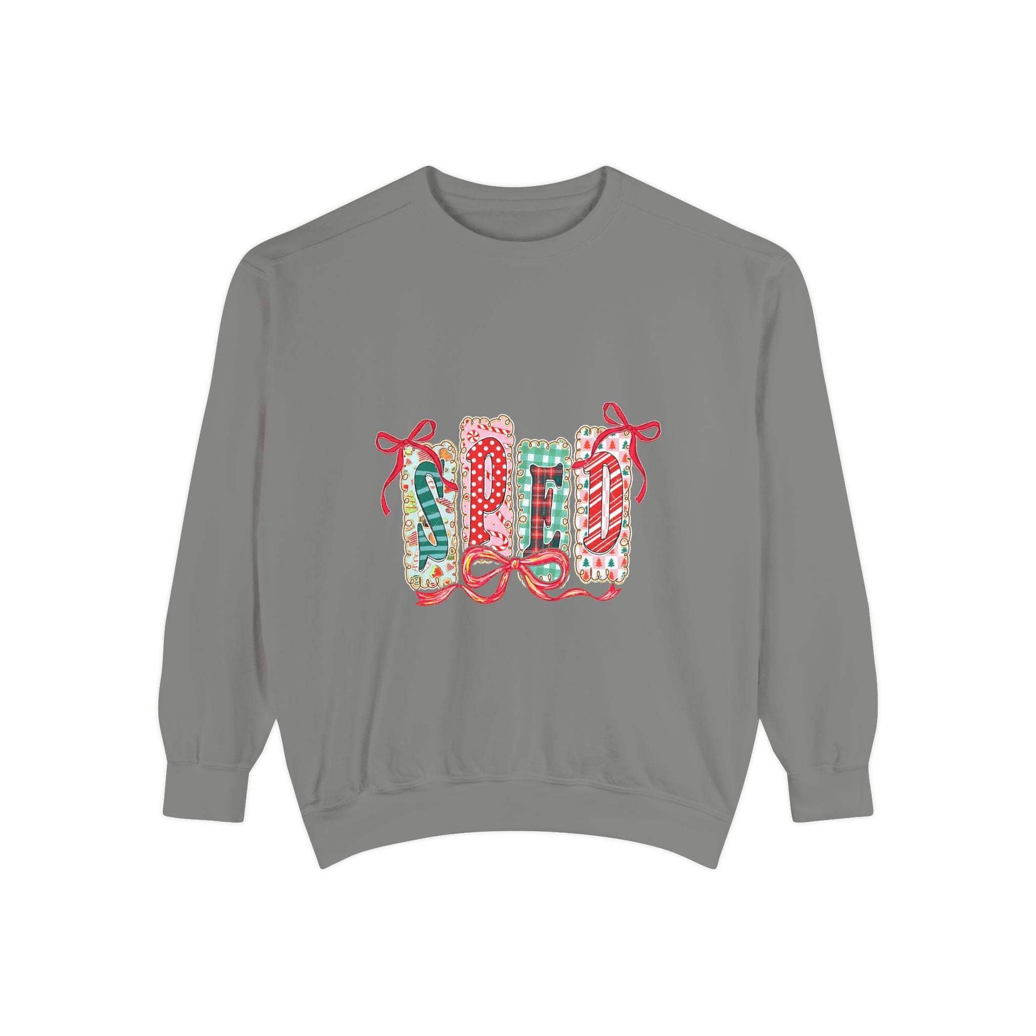 Garment-dyed pepper sweatshirt for preppy SPED teachers, featuring a festive Christmas design.