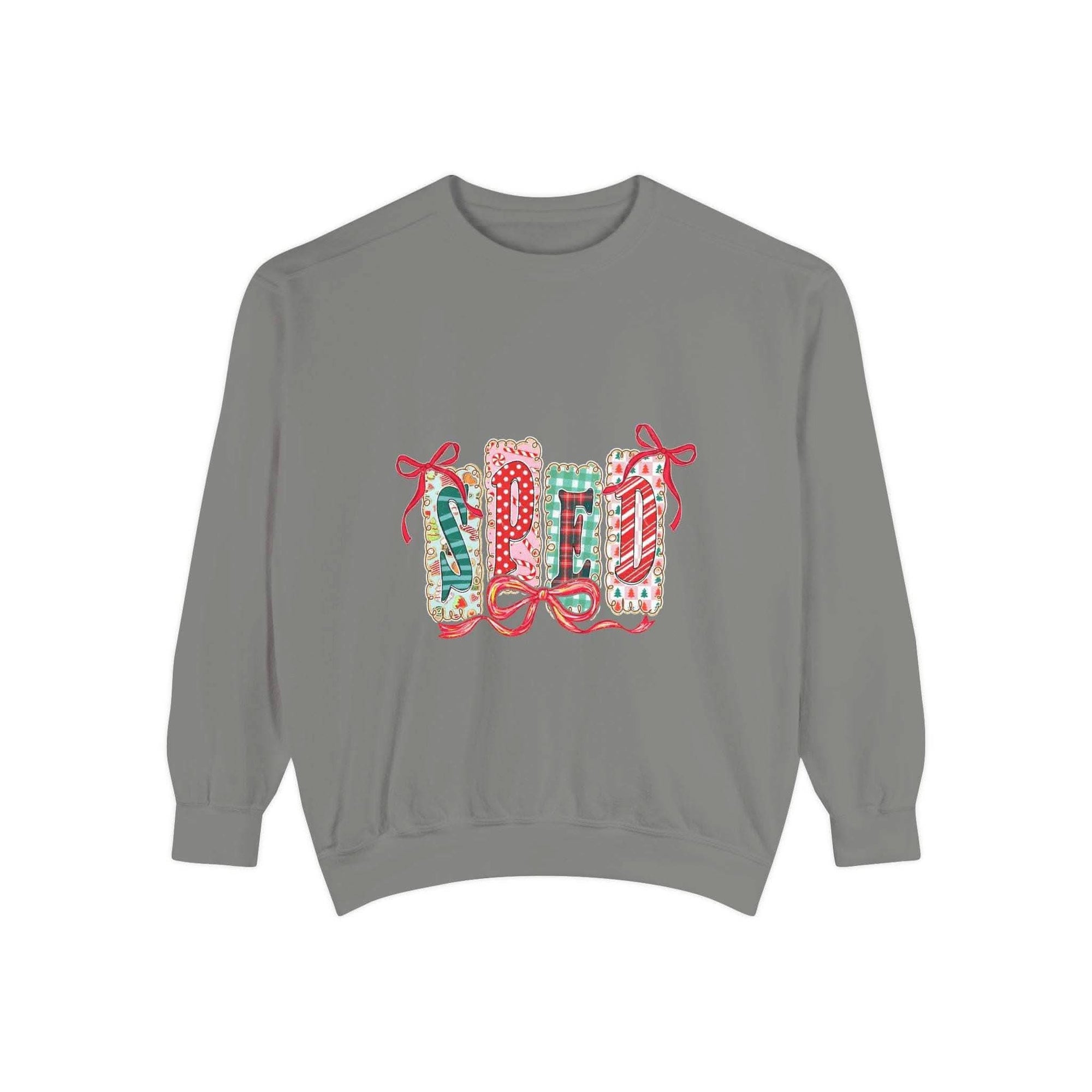 Garment-dyed pepper sweatshirt for preppy SPED teachers, featuring a festive Christmas design.