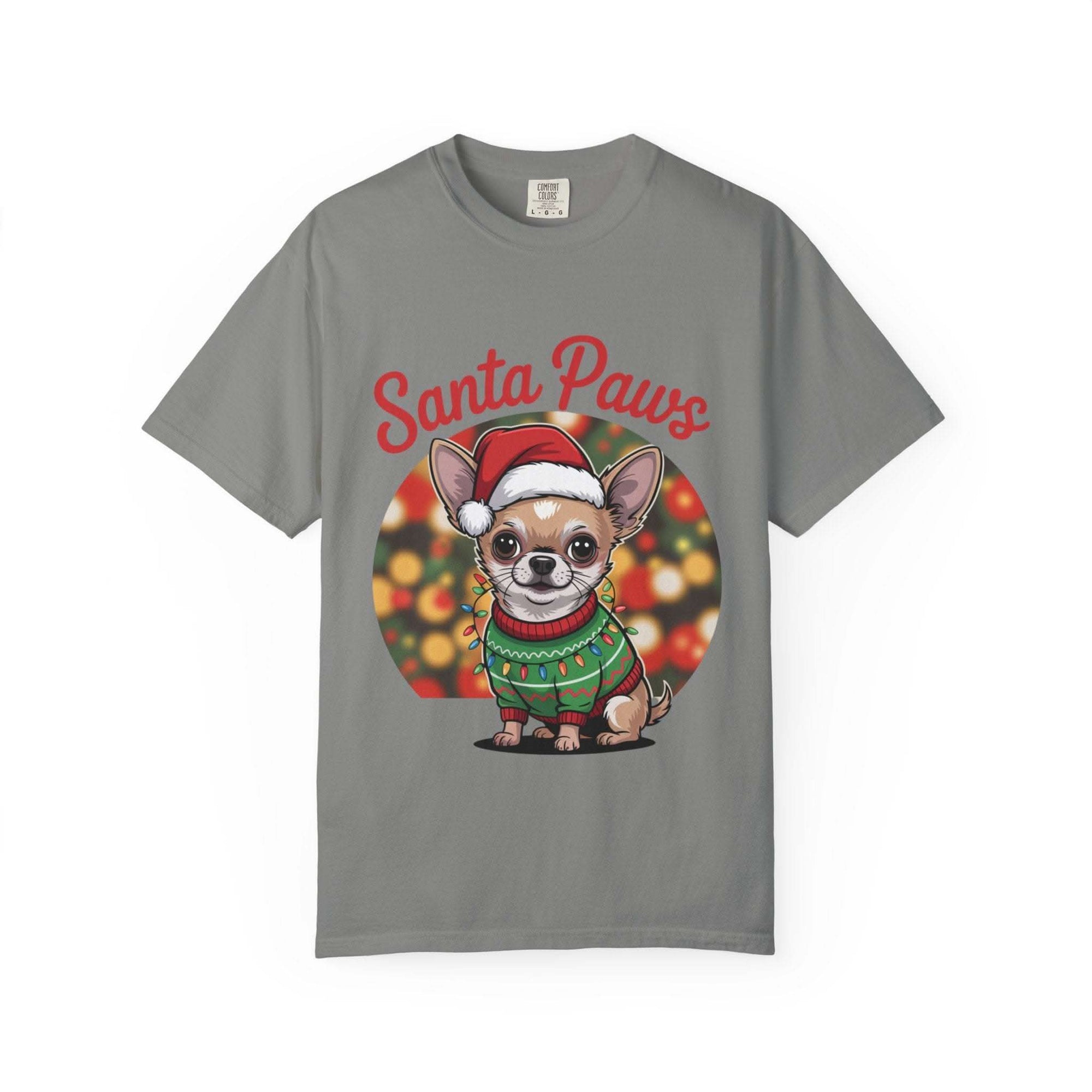 Bay Chihuahua Santa Paws T-Shirt from Printify, festive holiday pet apparel for dog lovers