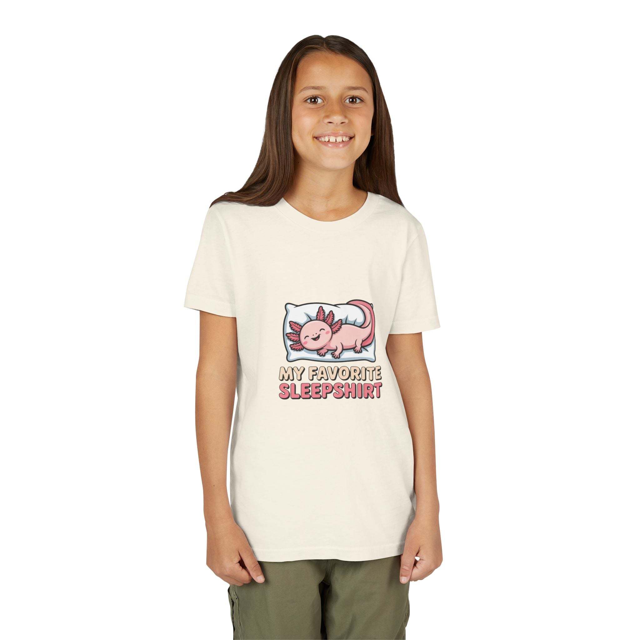 Youth sleepshirt axolotl tee with sleepy axolotl graphic and comfortable cotton fabric for kids