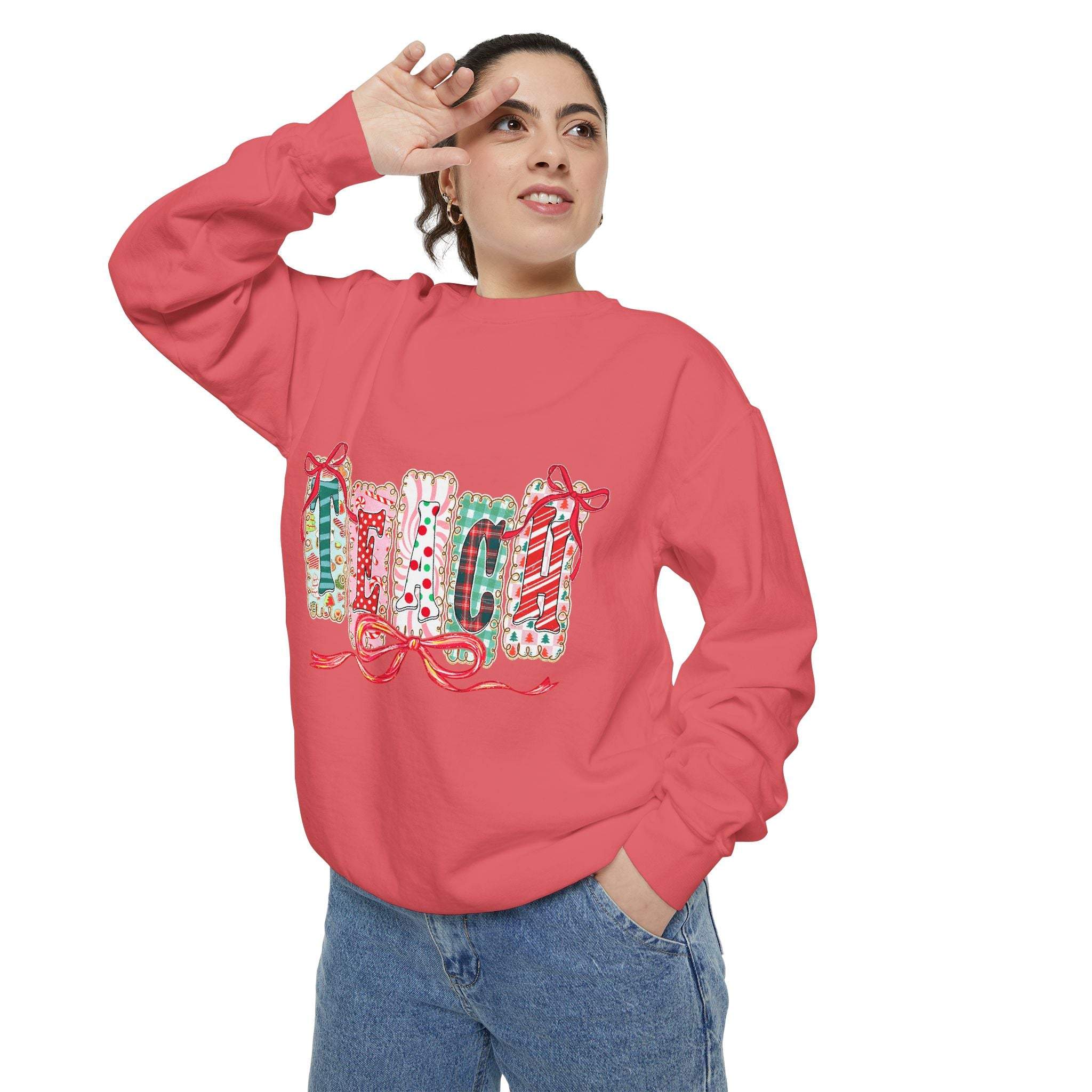 Pepper-colored sweatshirt with a preppy design, ideal for Christmas gifts, from Printify, available in sizes S, M, L.