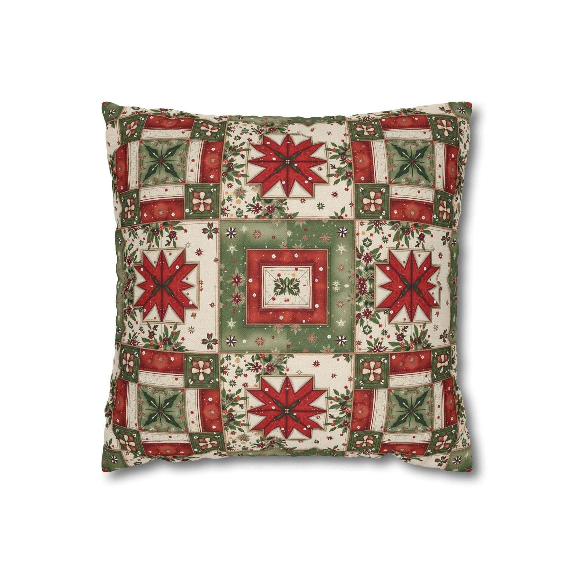 Patchwork Christmas Star pillowcase with warm tones and geometric holiday star design on a decorative throw pillow cover