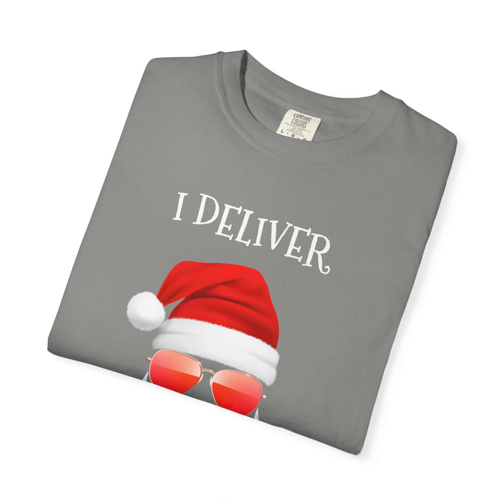 Espresso cotton t-shirt featuring 'Santa I Deliver All Night Long' print, holiday-themed design by Printify