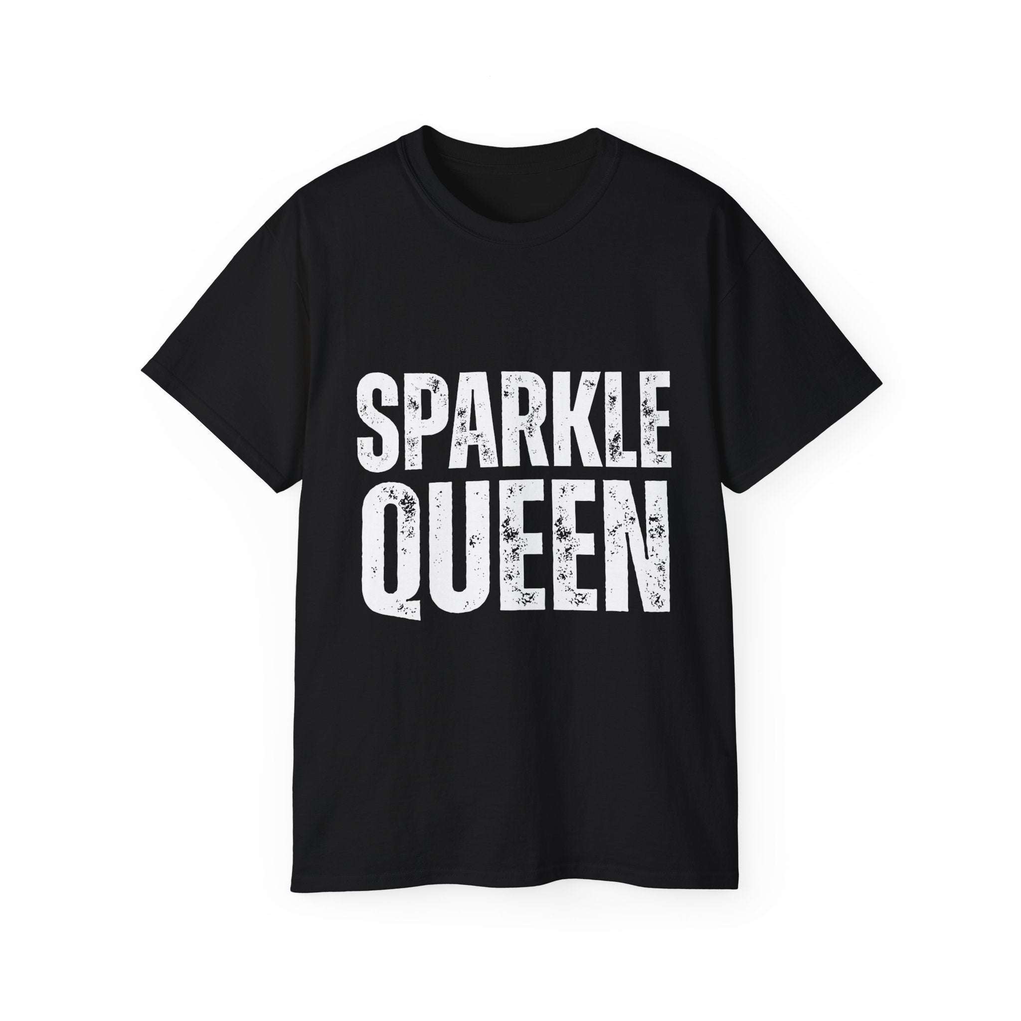 Black distressed Sparkle Queen T-Shirt graphic tee for fashionistas