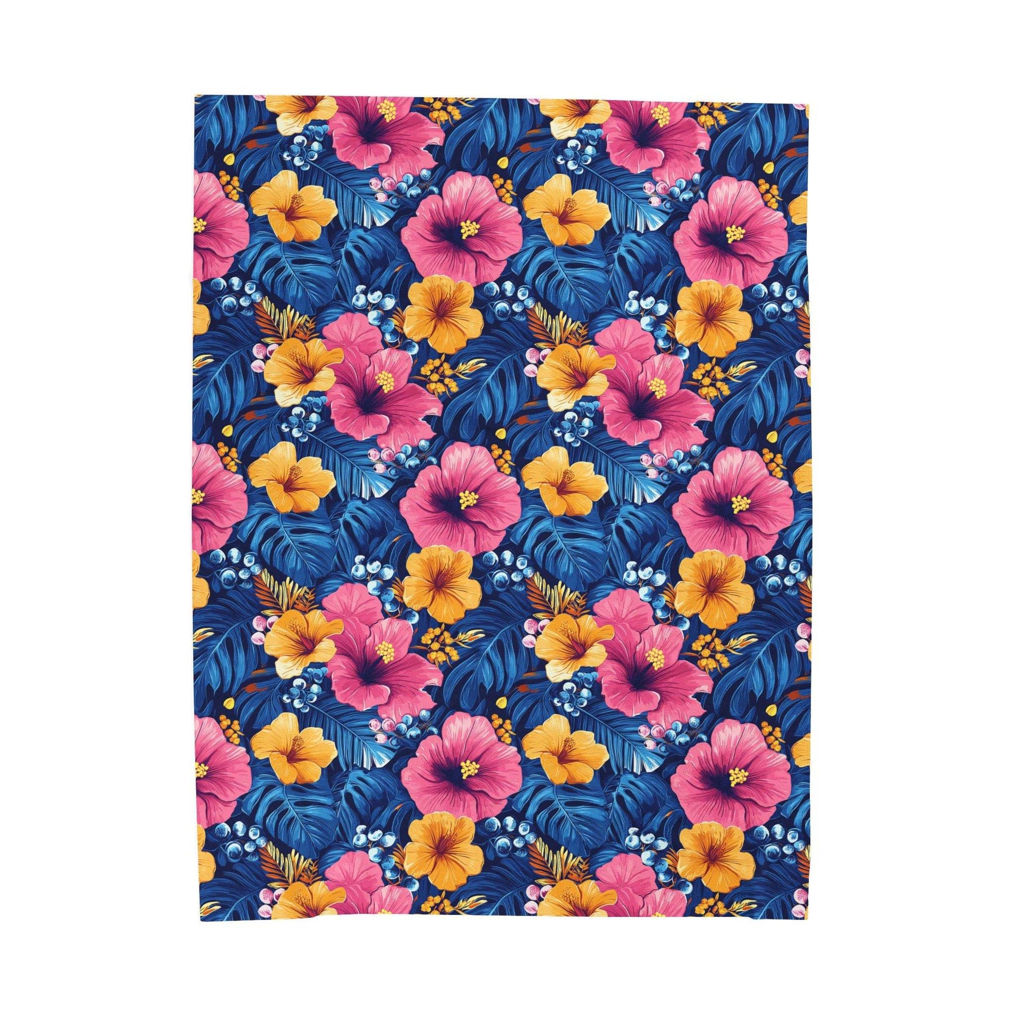 Tropical Hibiscus Floral Velveteen Plush Blanket | Hawaiian Flower Pattern