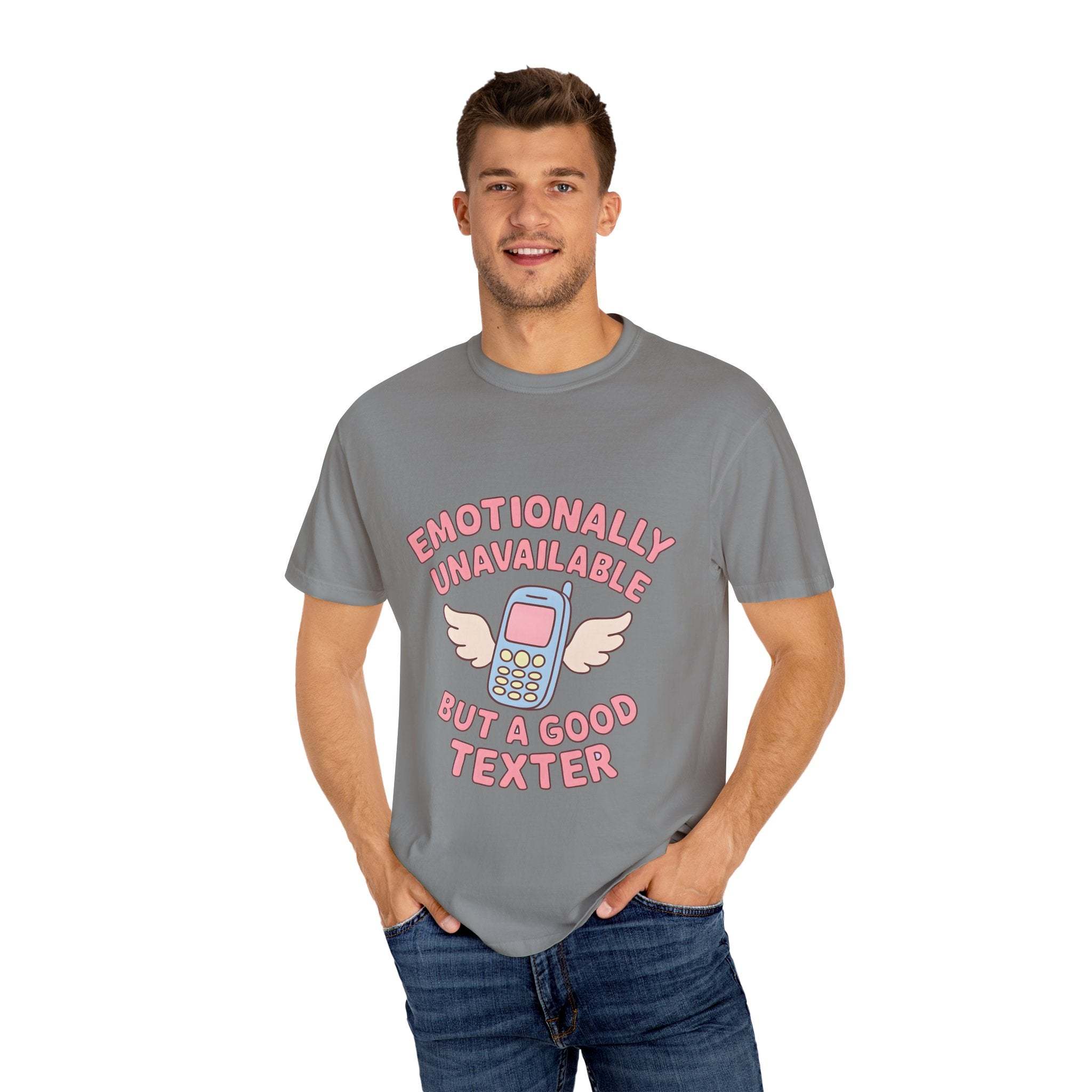 Emotionally Unavailable But A Good Texter T-shirt, Funny Graphic Tee, Introvert Shirt, Sarcasm Tee, Sarcastic Statement Top