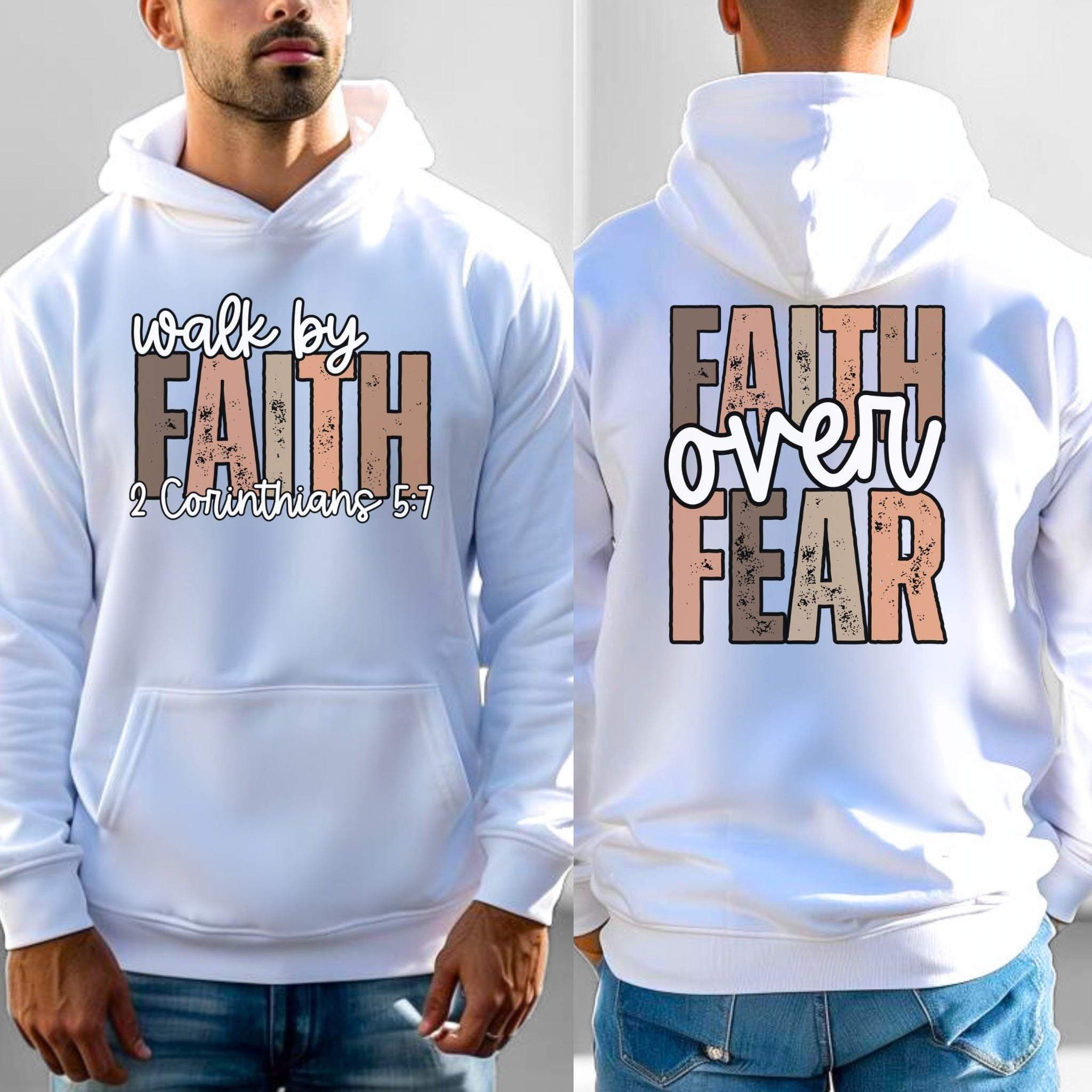 Faith Over Fear Hoodie with Walk by Faith inspirational Christian design on cozy sweatshirt