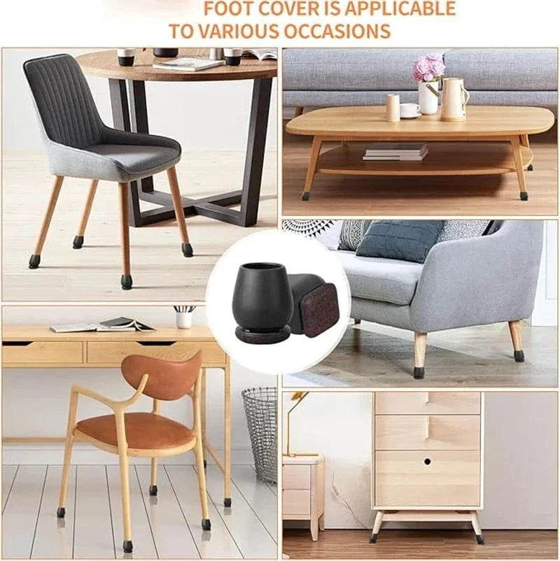 8PCS chair leg protectors with thick felt pads and silicone covers for hardwood floors and furniture feet