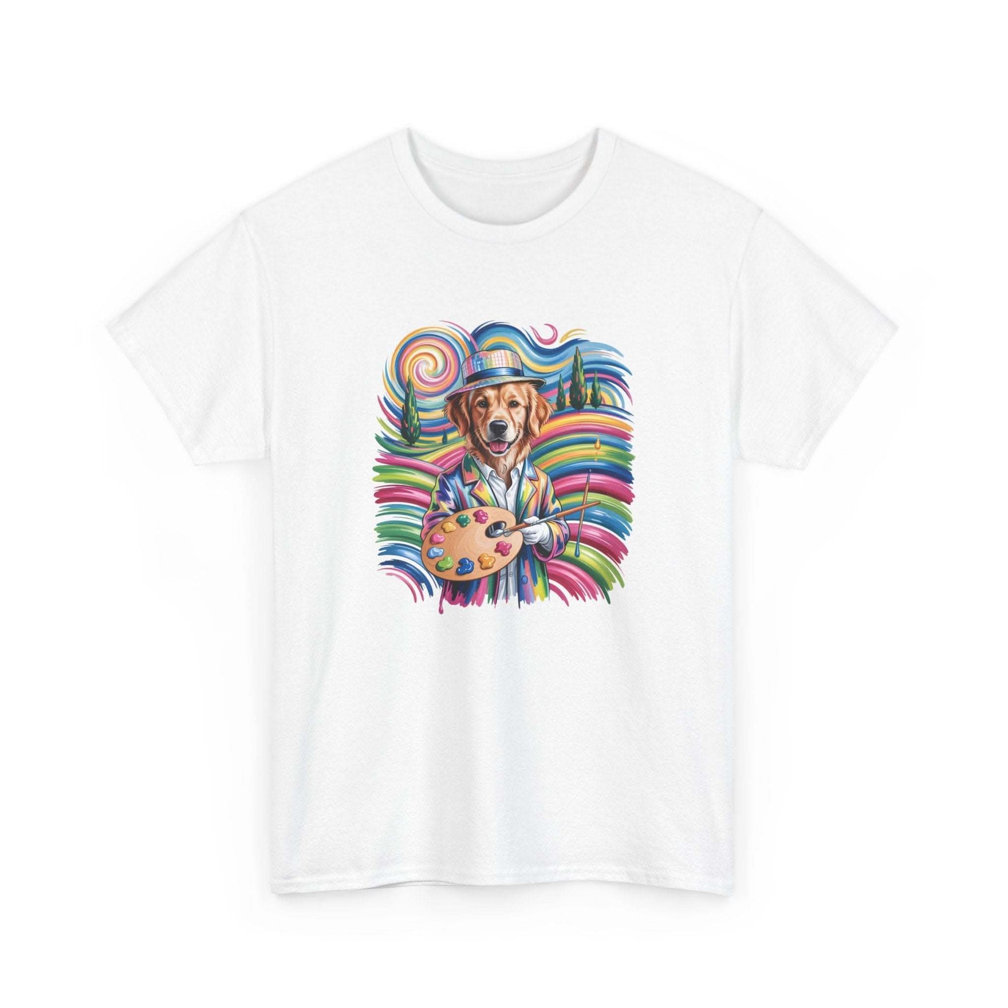 Colorful Artist Dog T-Shirt | Painter Palette, Rainbow Swirls