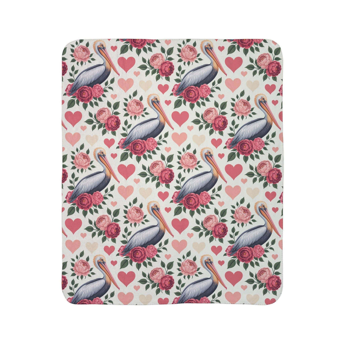 Floral pelican fleece sherpa blanket with vibrant coastal bird and flower design