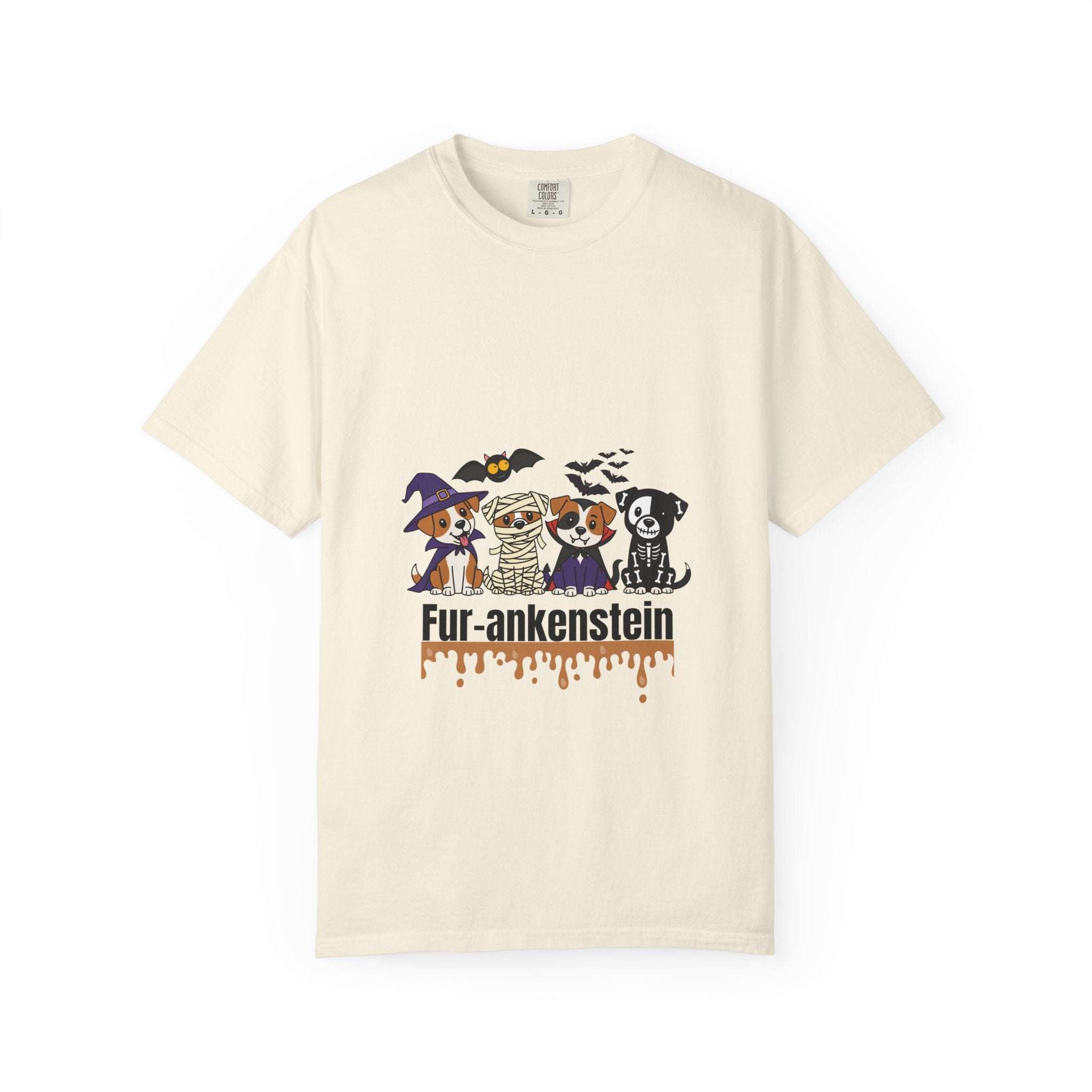 Red Halloween t-shirt featuring cute puppy graphic, casual wear by Printify