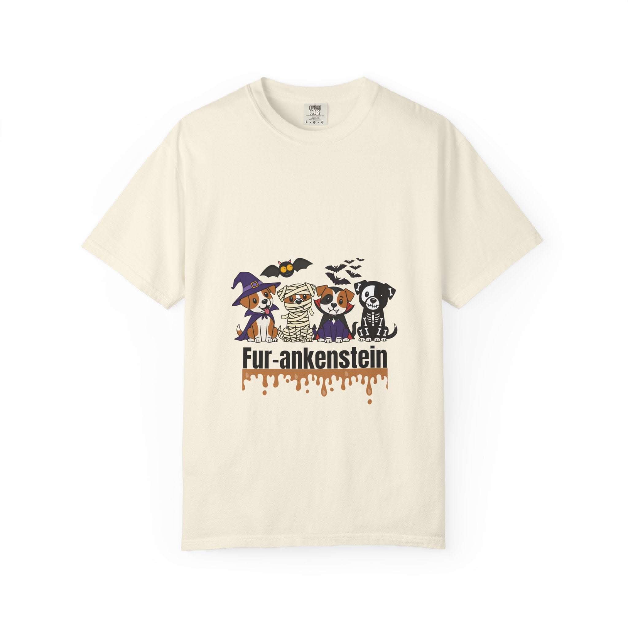 Red Halloween t-shirt featuring cute puppy graphic, casual wear by Printify