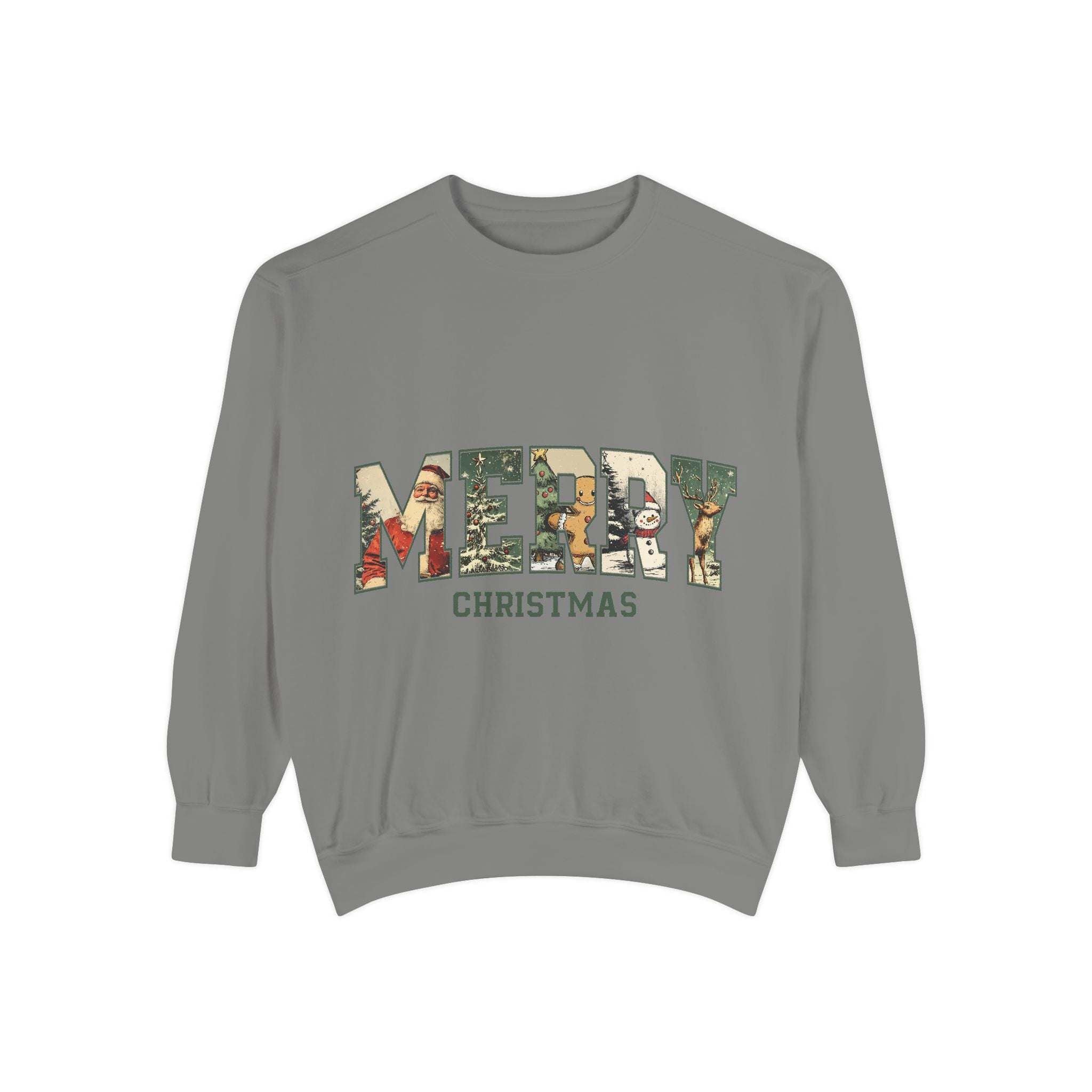 Vintage Varsity Merry Christmas sweatshirt with cozy holiday design and soft fabric