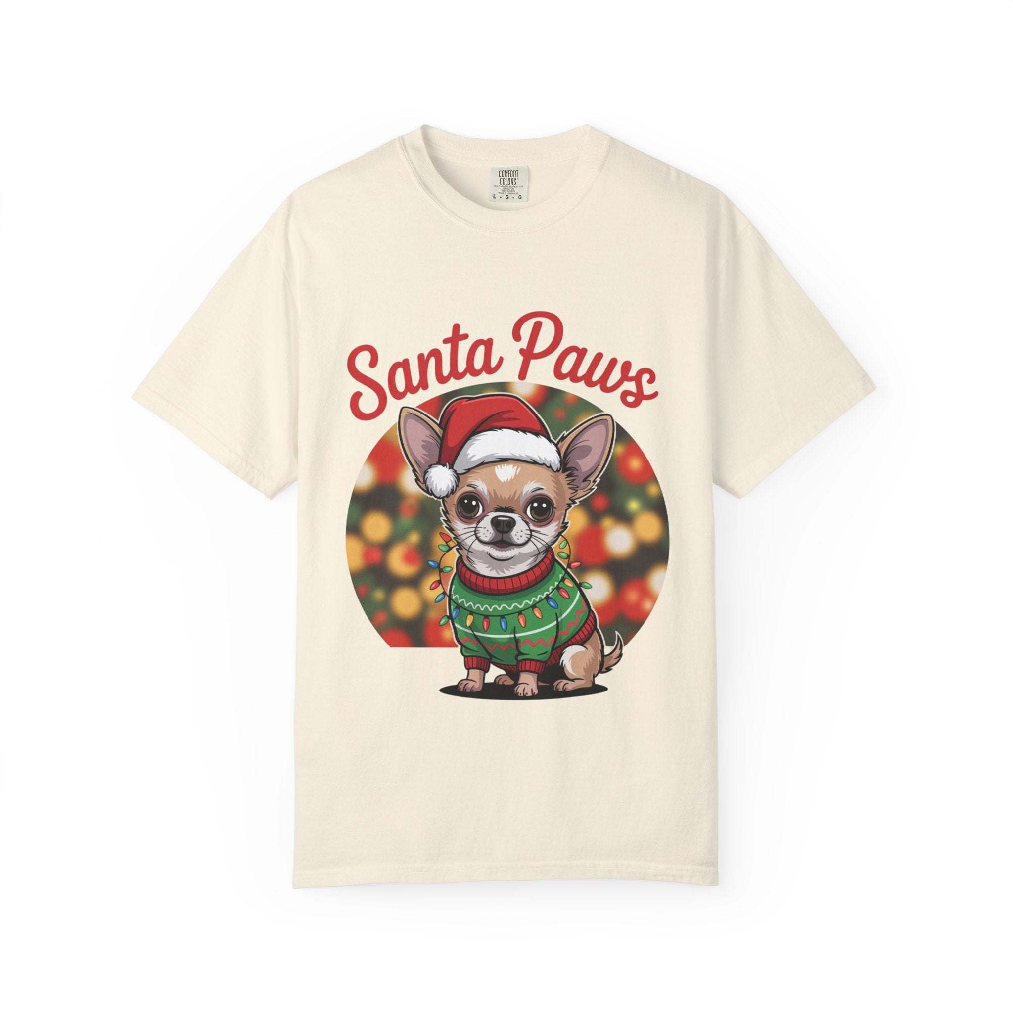 Bay Chihuahua Santa Paws T-Shirt from Printify, festive holiday pet apparel for dog lovers