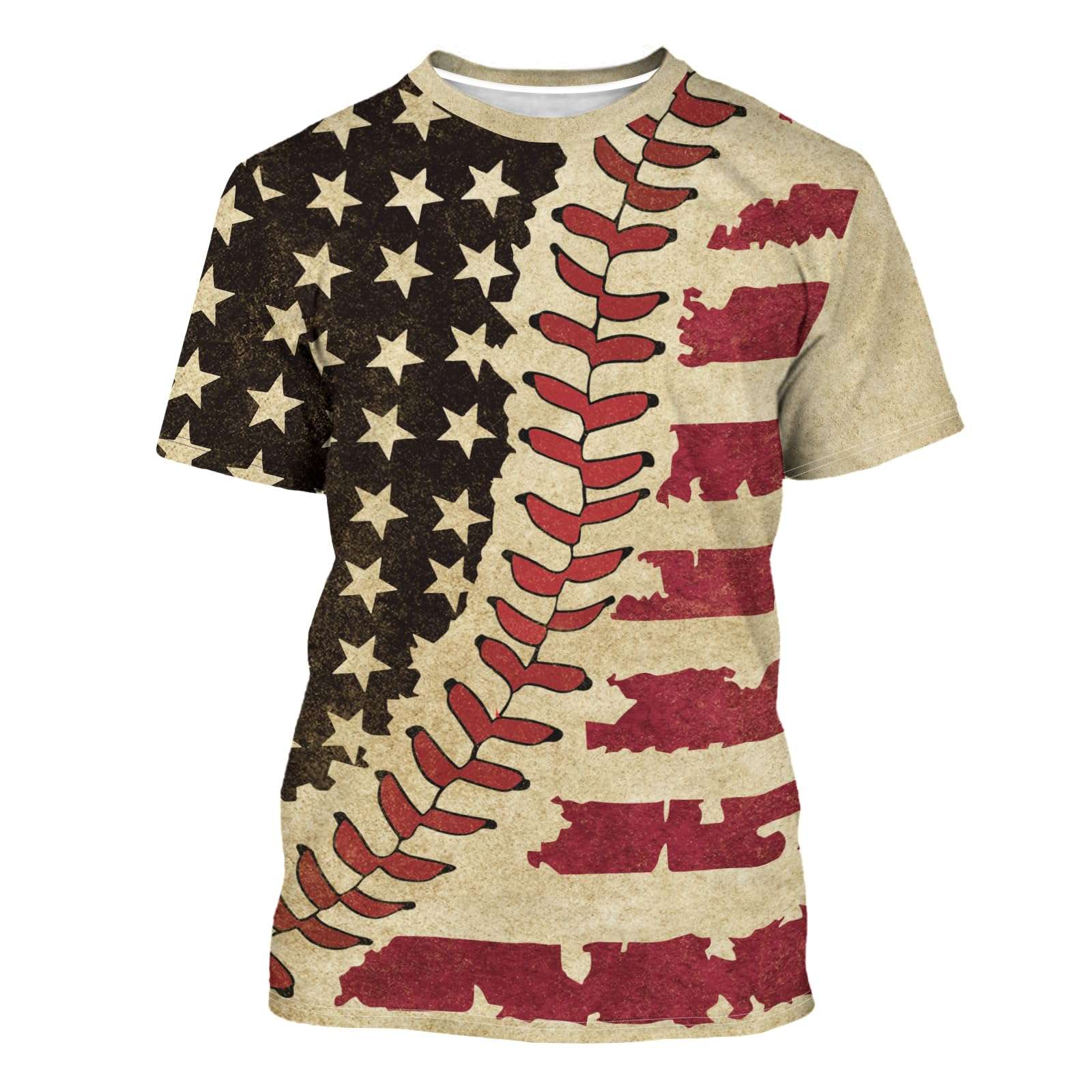 Patriotic baseball graphic tee with American flag design in bright colors on soft breathable fabric