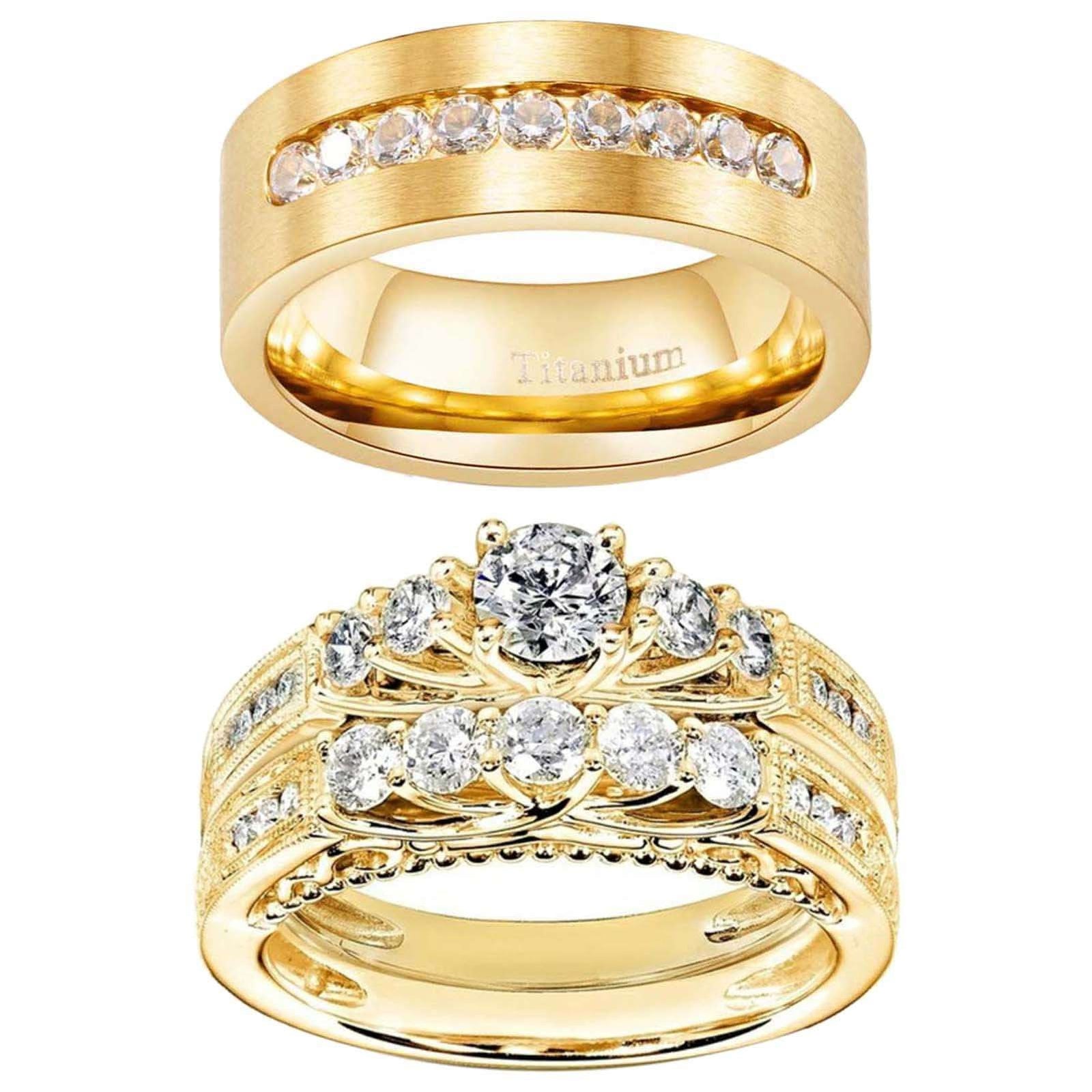 Close-up of perfect match gold plated wedding rings symbolizing love and commitment
