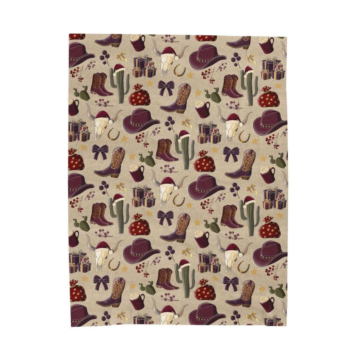 Cowboy Christmas plush blanket with festive western-themed design and vibrant colors