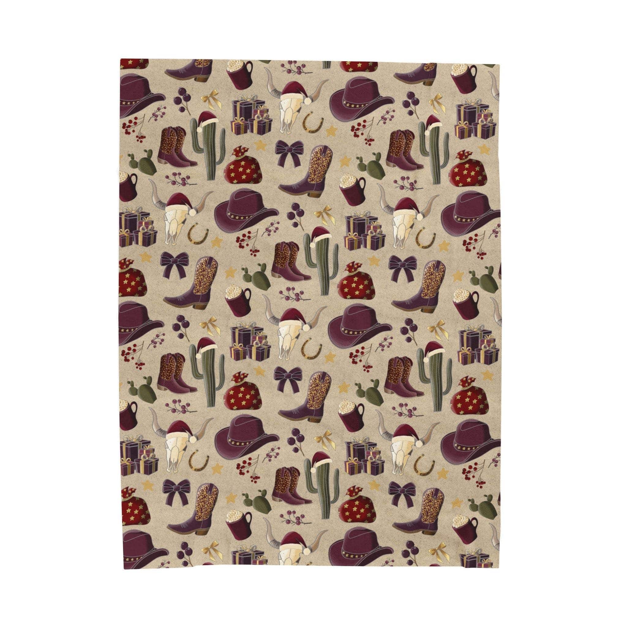 Cowboy Christmas plush blanket with festive western-themed design and vibrant colors